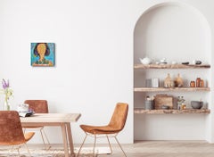 Contemporary abstract acrylic painting of a woman canvas "My green apple bowl"