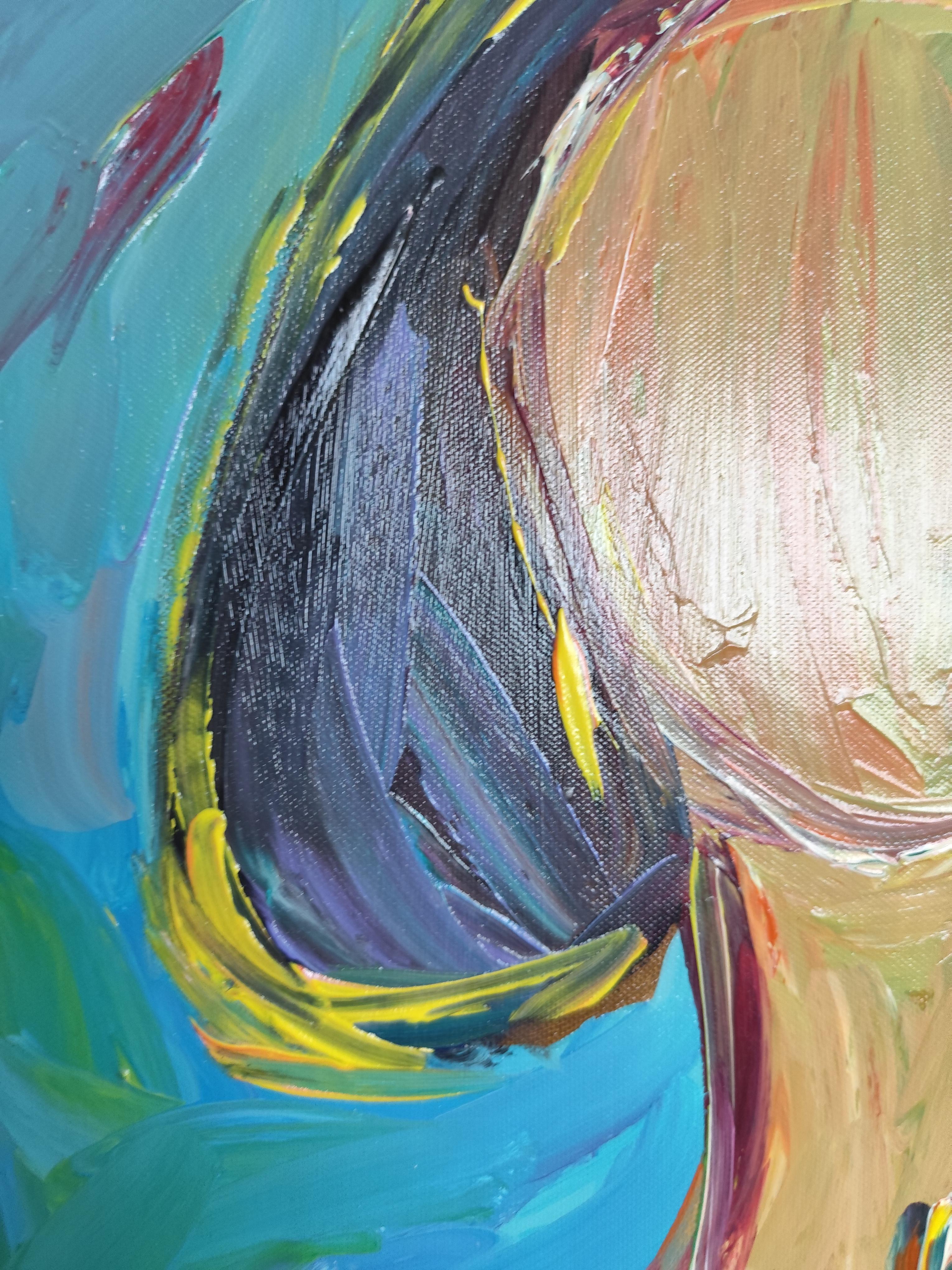 Zeitgenössische abstrakte Acrylmalerei einer Frau auf Leinwand 