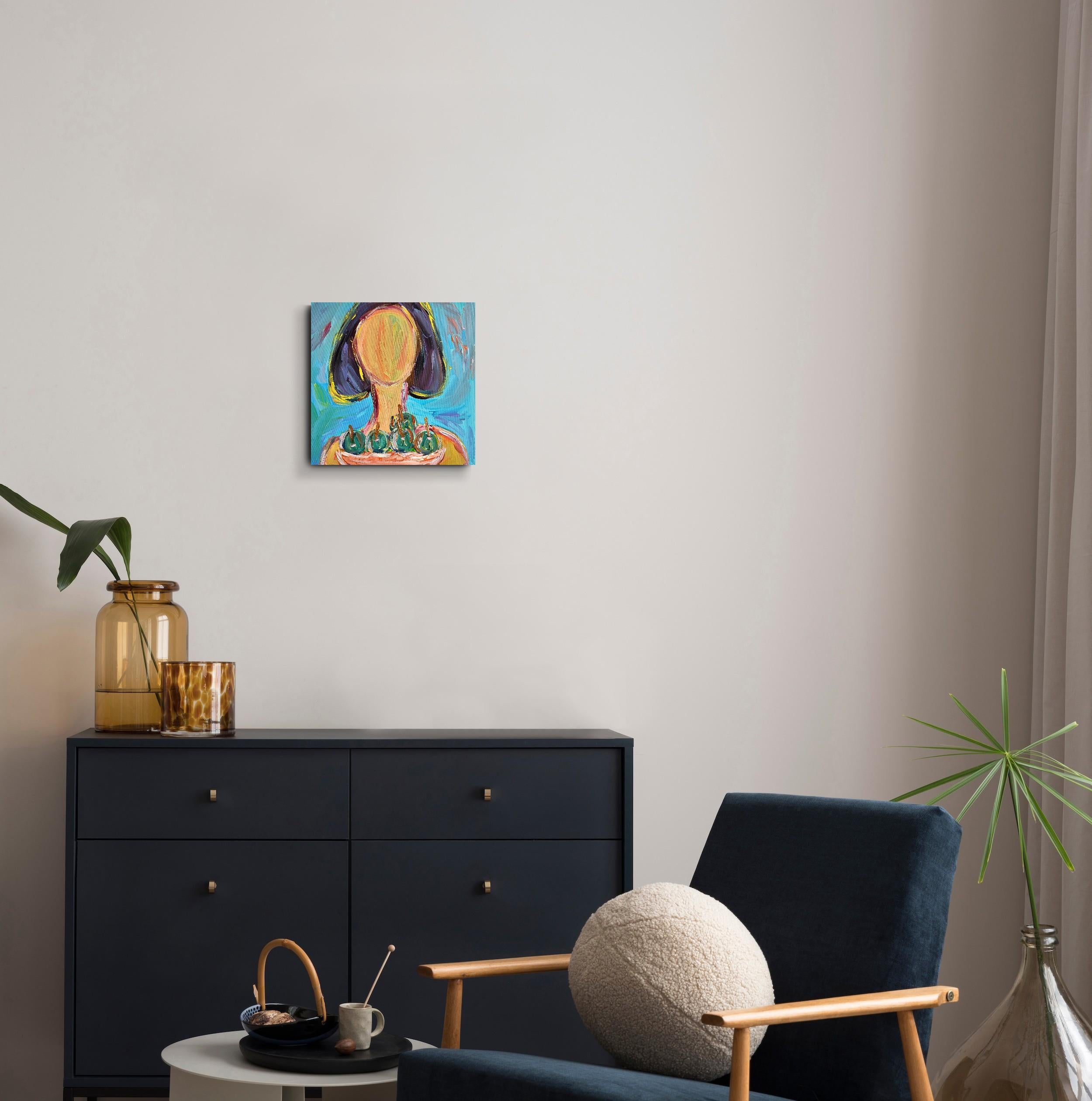 Zeitgenössische abstrakte Acrylmalerei einer Frau auf Leinwand 