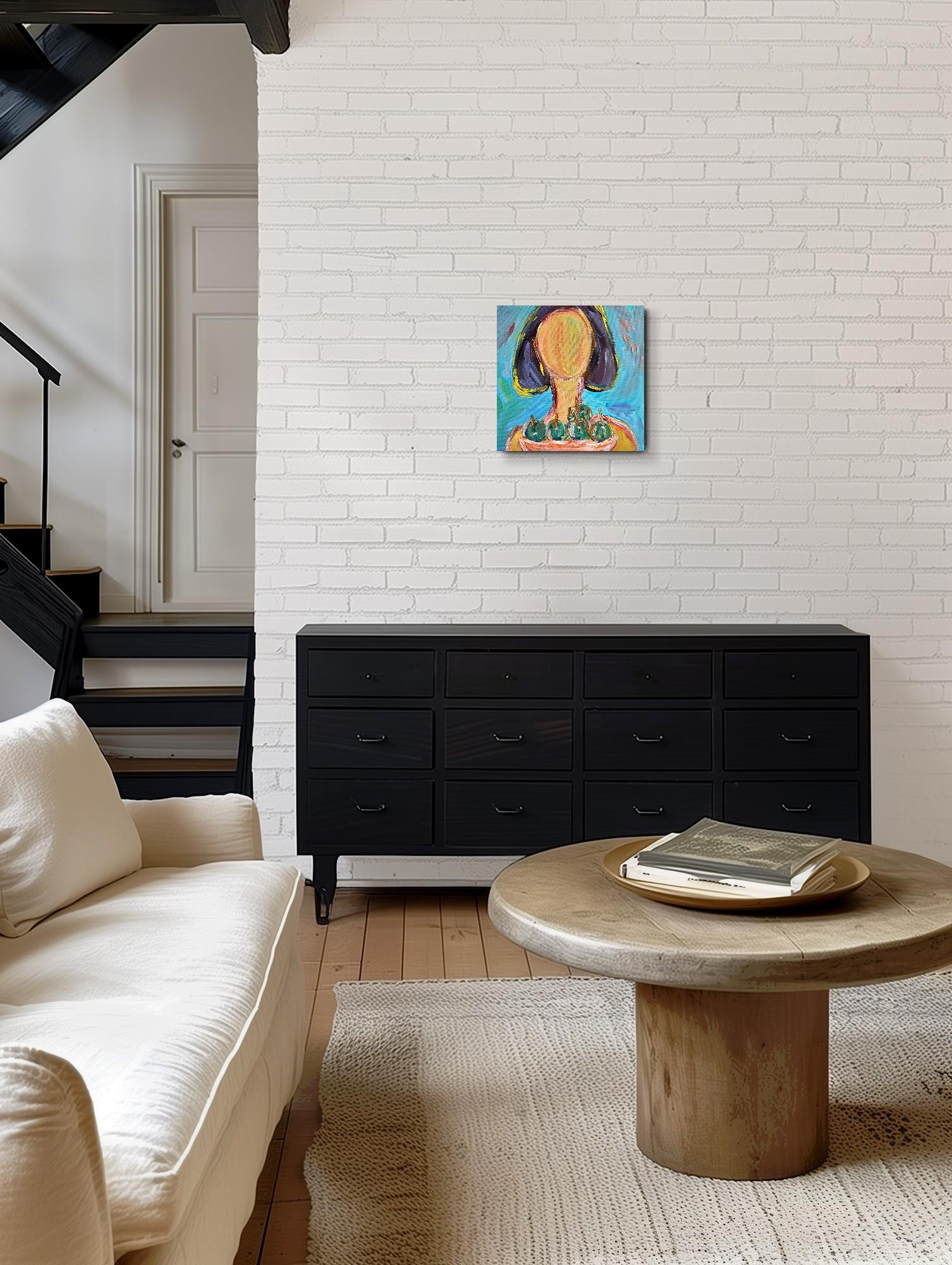 Zeitgenössische abstrakte Acrylmalerei einer Frau auf Leinwand 