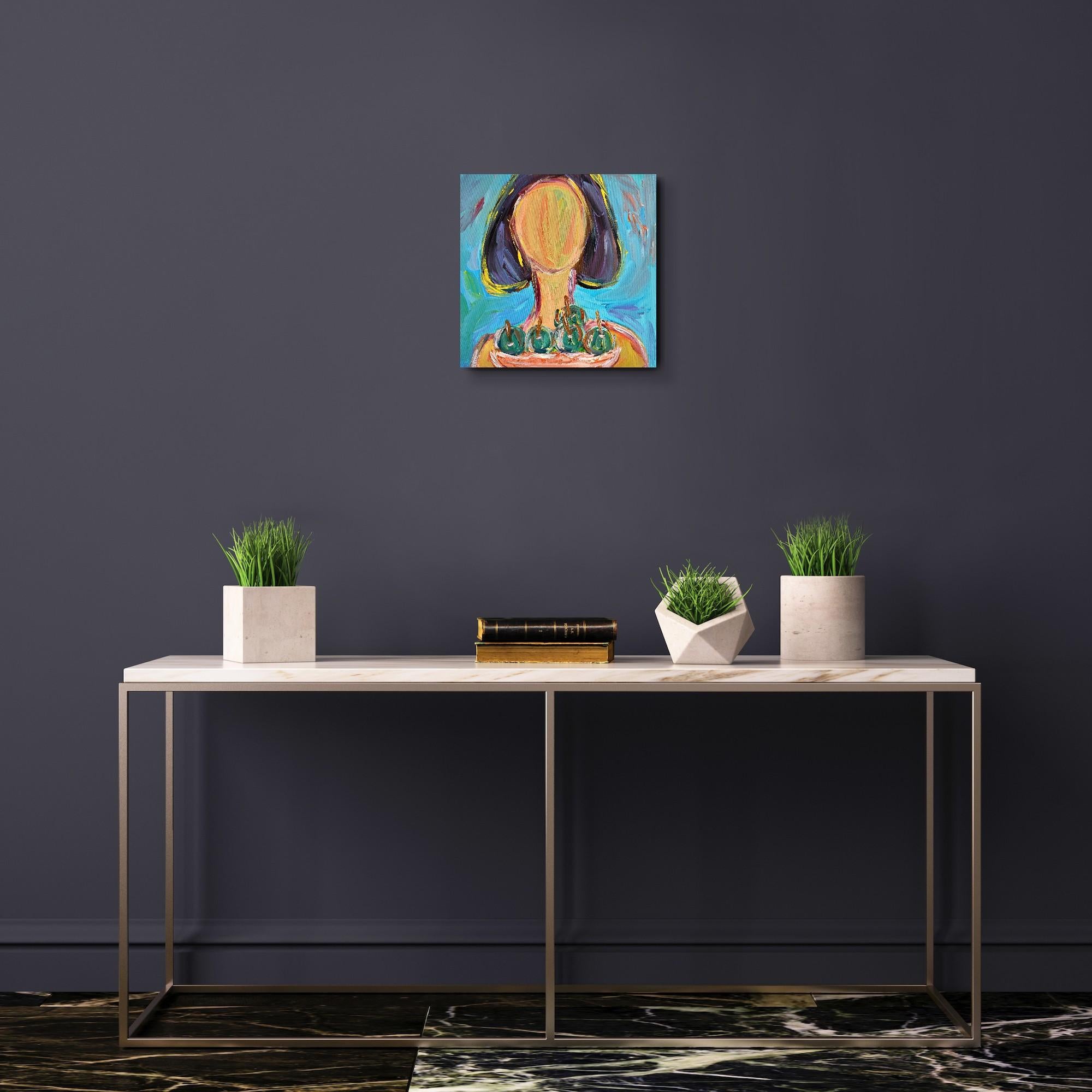 Zeitgenössische abstrakte Acrylmalerei einer Frau auf Leinwand 