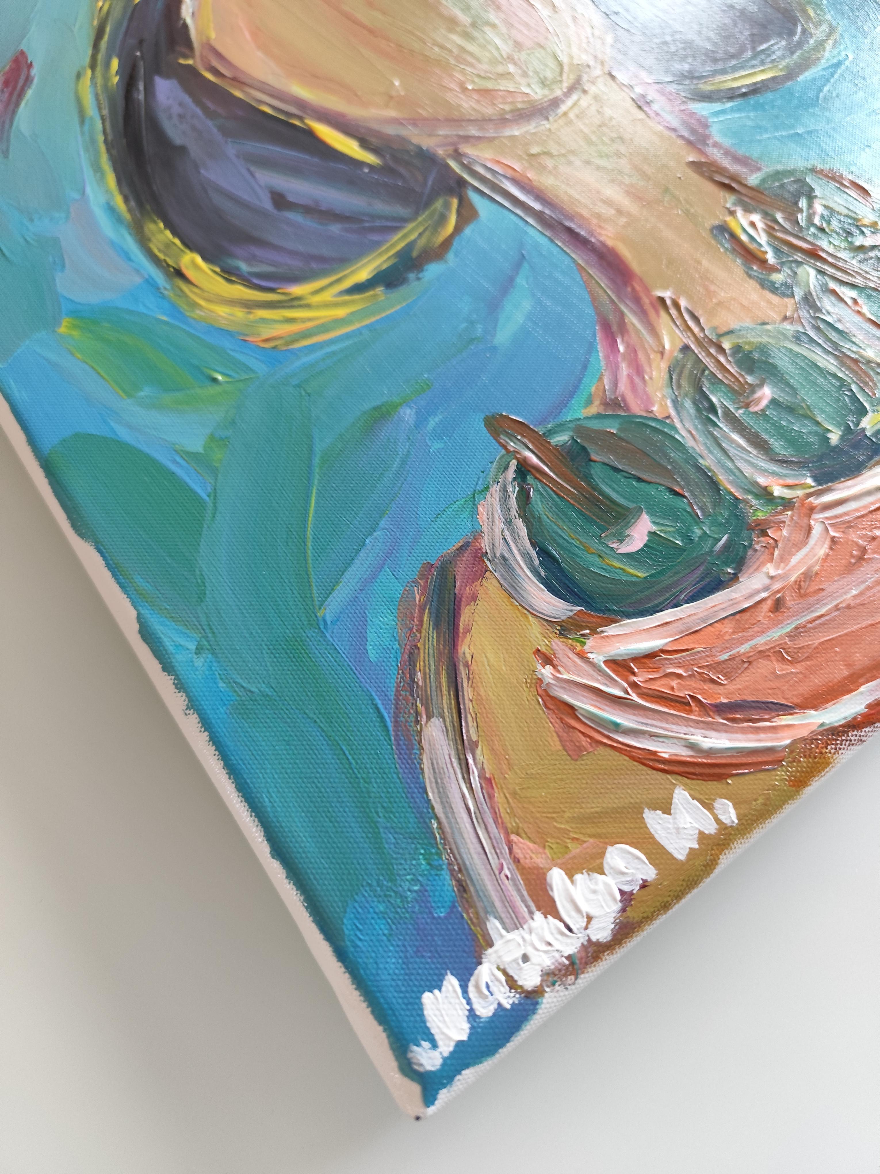 Zeitgenössische abstrakte Acrylmalerei einer Frau auf Leinwand 