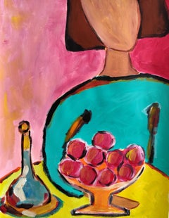 Contemporary abstract  acrylic painting of a woman "Lady with red apples"