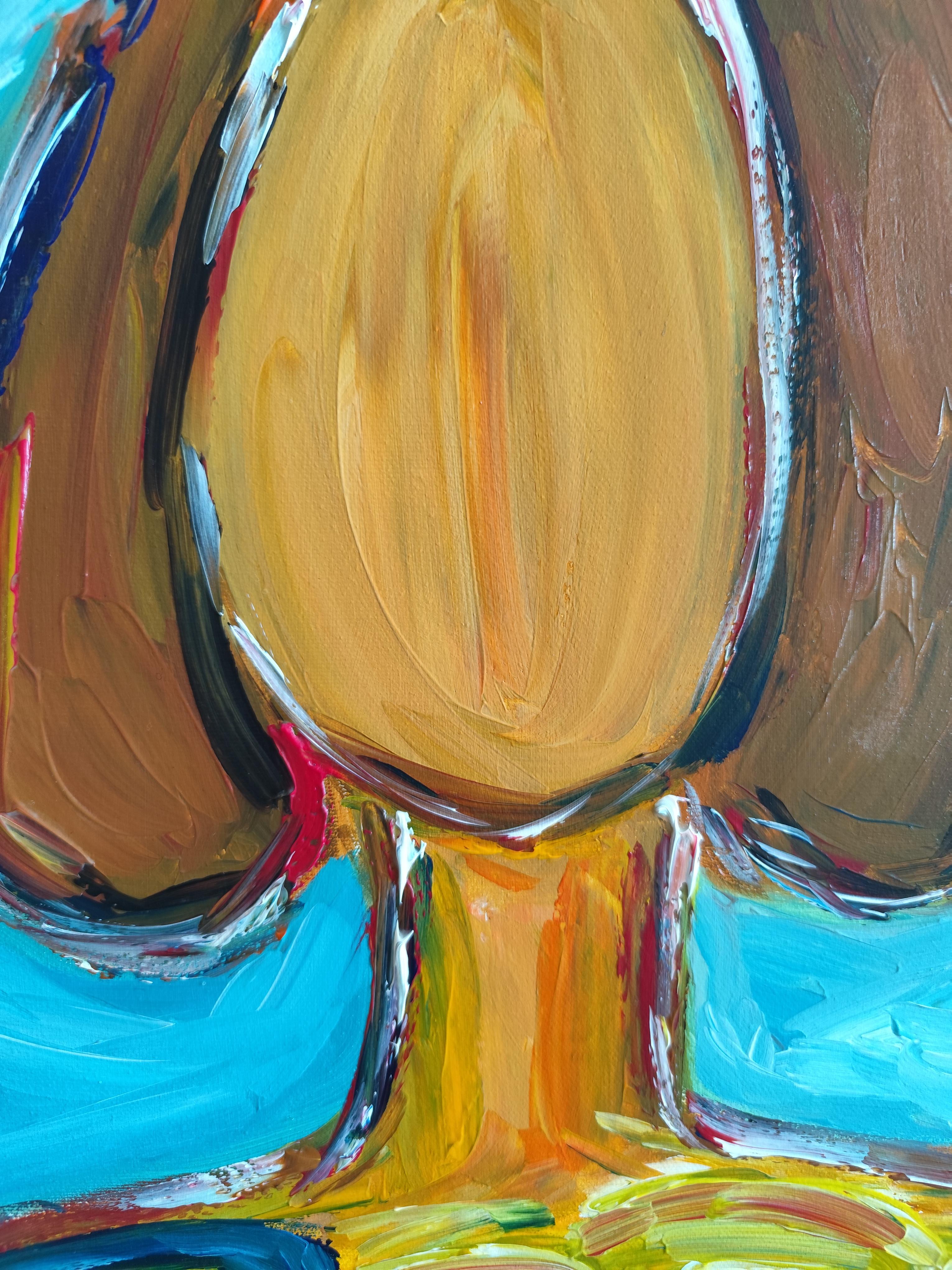 Zeitgenössische abstrakte Acrylmalerei einer Frau auf Leinwand 