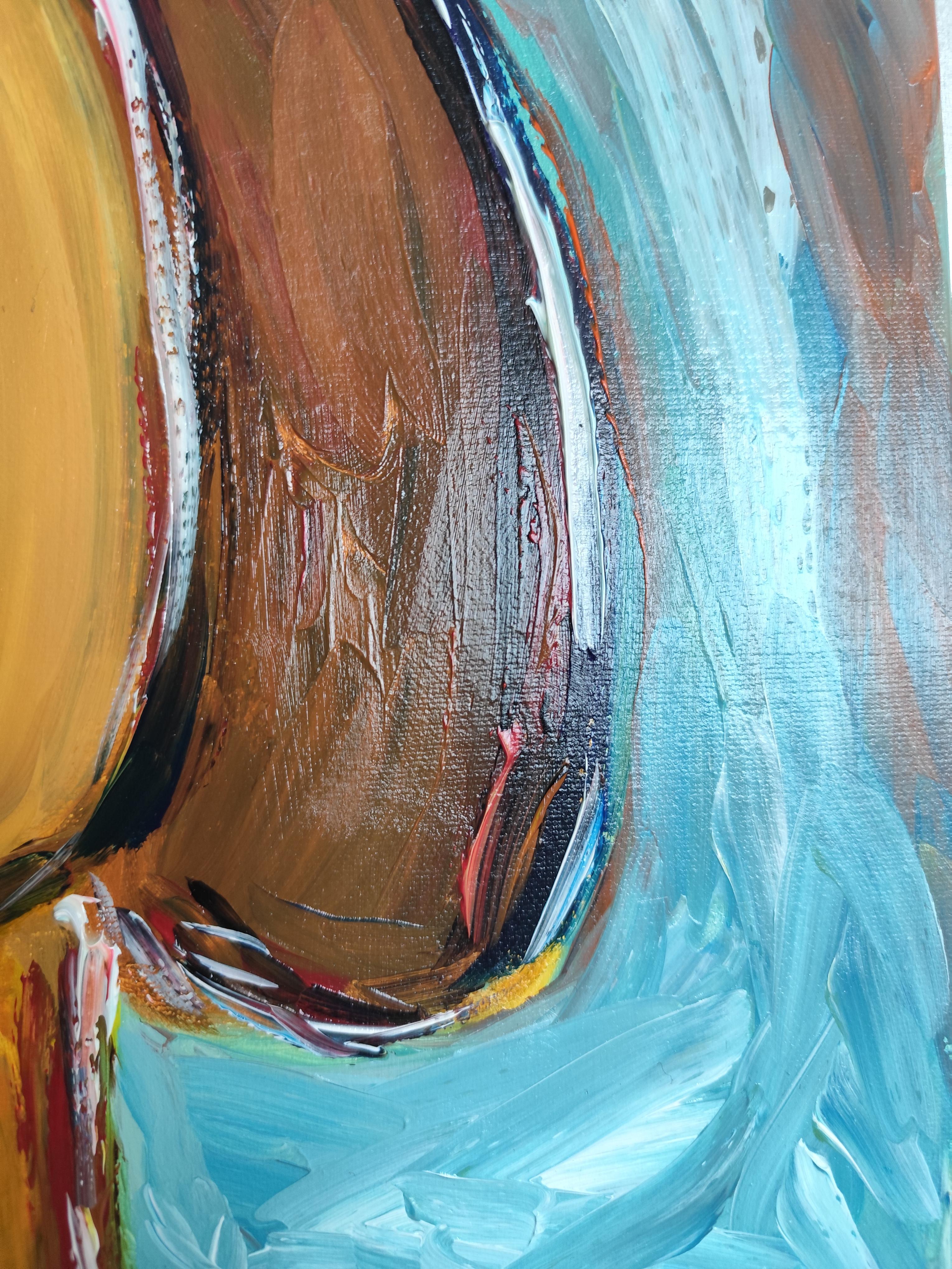 Zeitgenössische abstrakte Acrylmalerei einer Frau auf Leinwand 