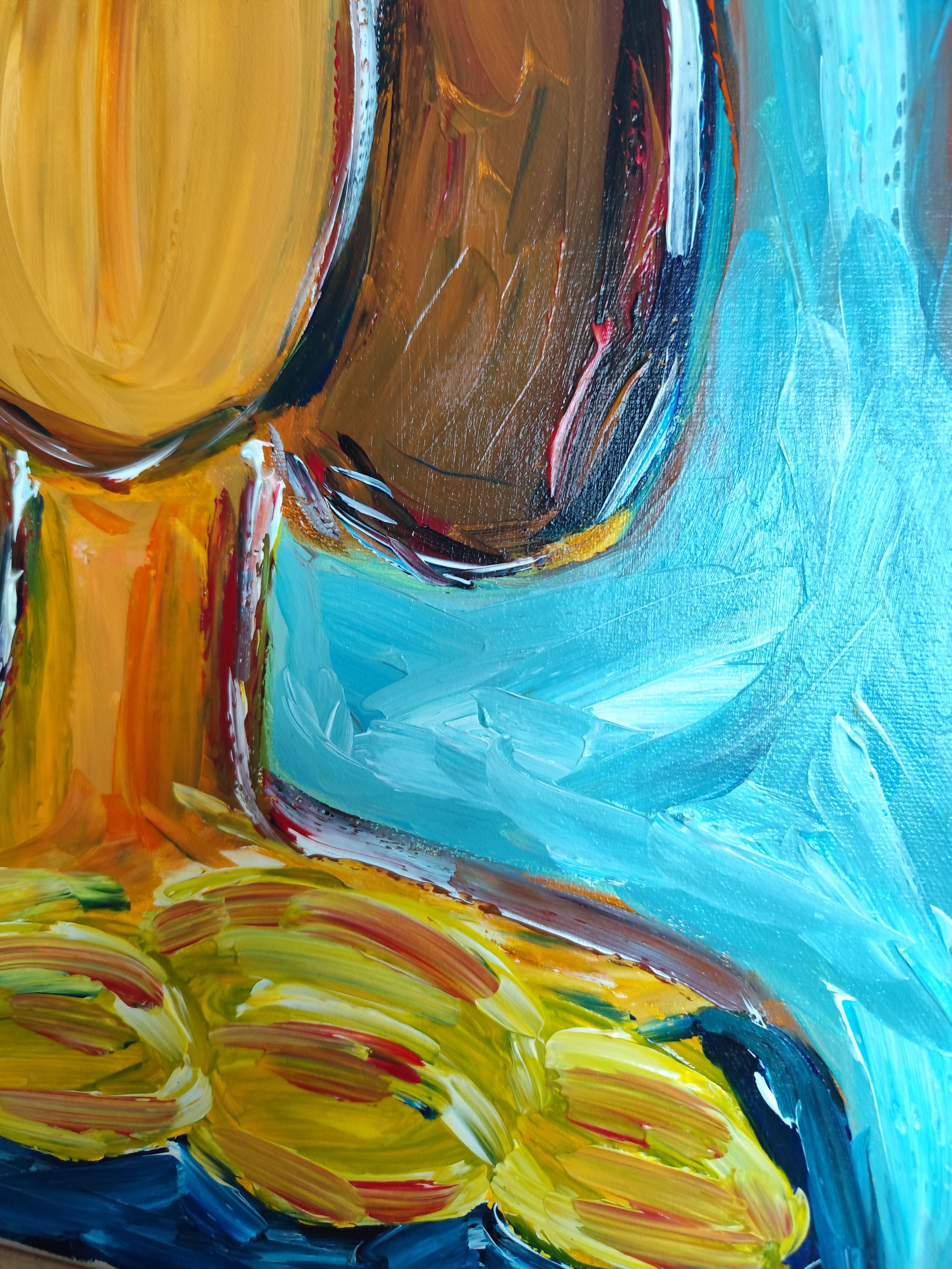 Zeitgenössische abstrakte Acrylmalerei einer Frau auf Leinwand 