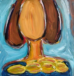 Peinture acrylique abstraite contemporaine d'une femme sur toile "Avec mes citrons".