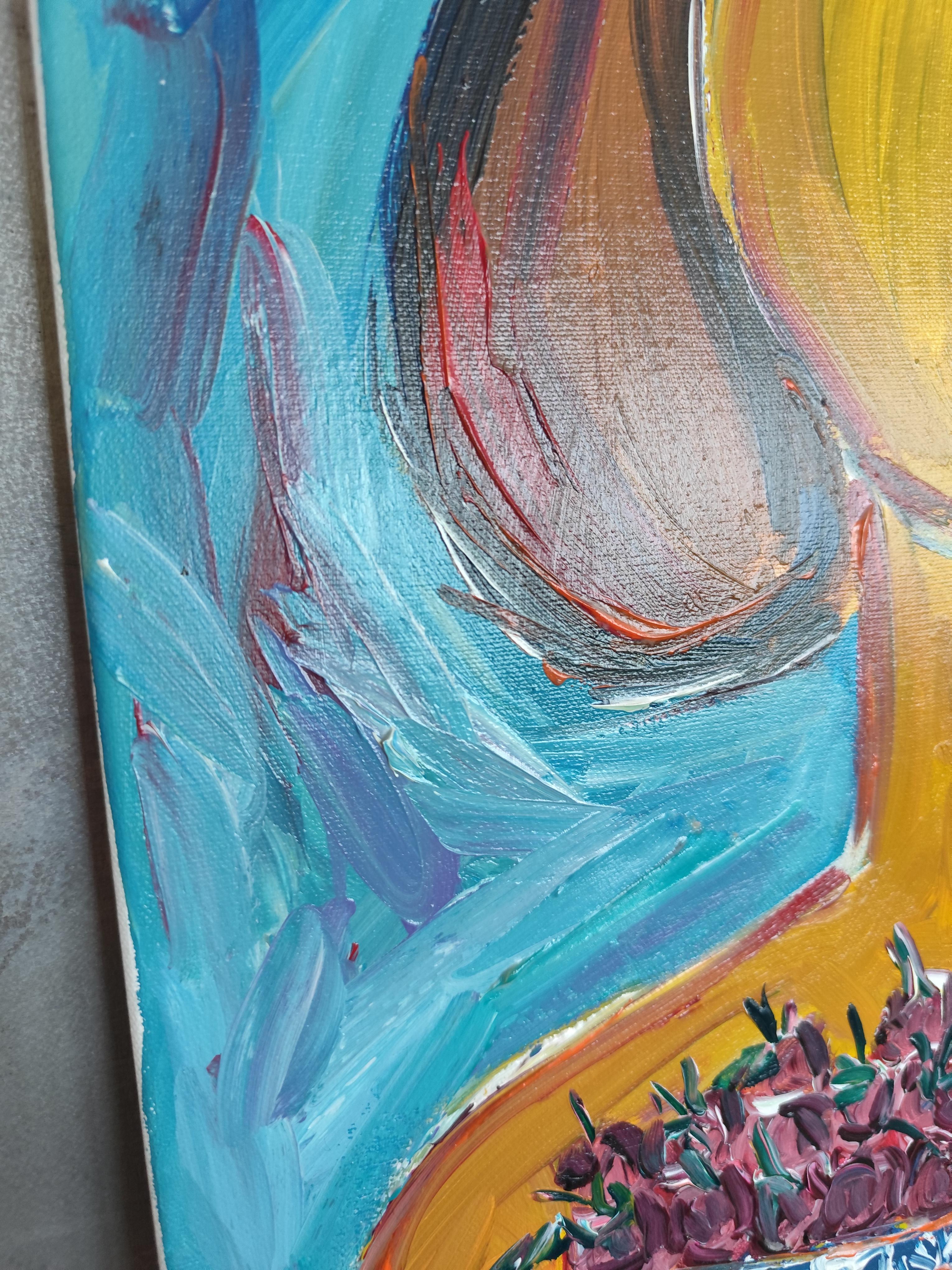 Zeitgenössische abstrakte Acrylmalerei einer Frau 