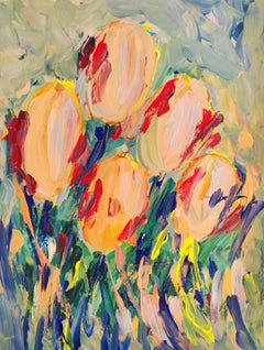 Contemporary abstract  acrylic painting on paper "Blooming tulips of summer "