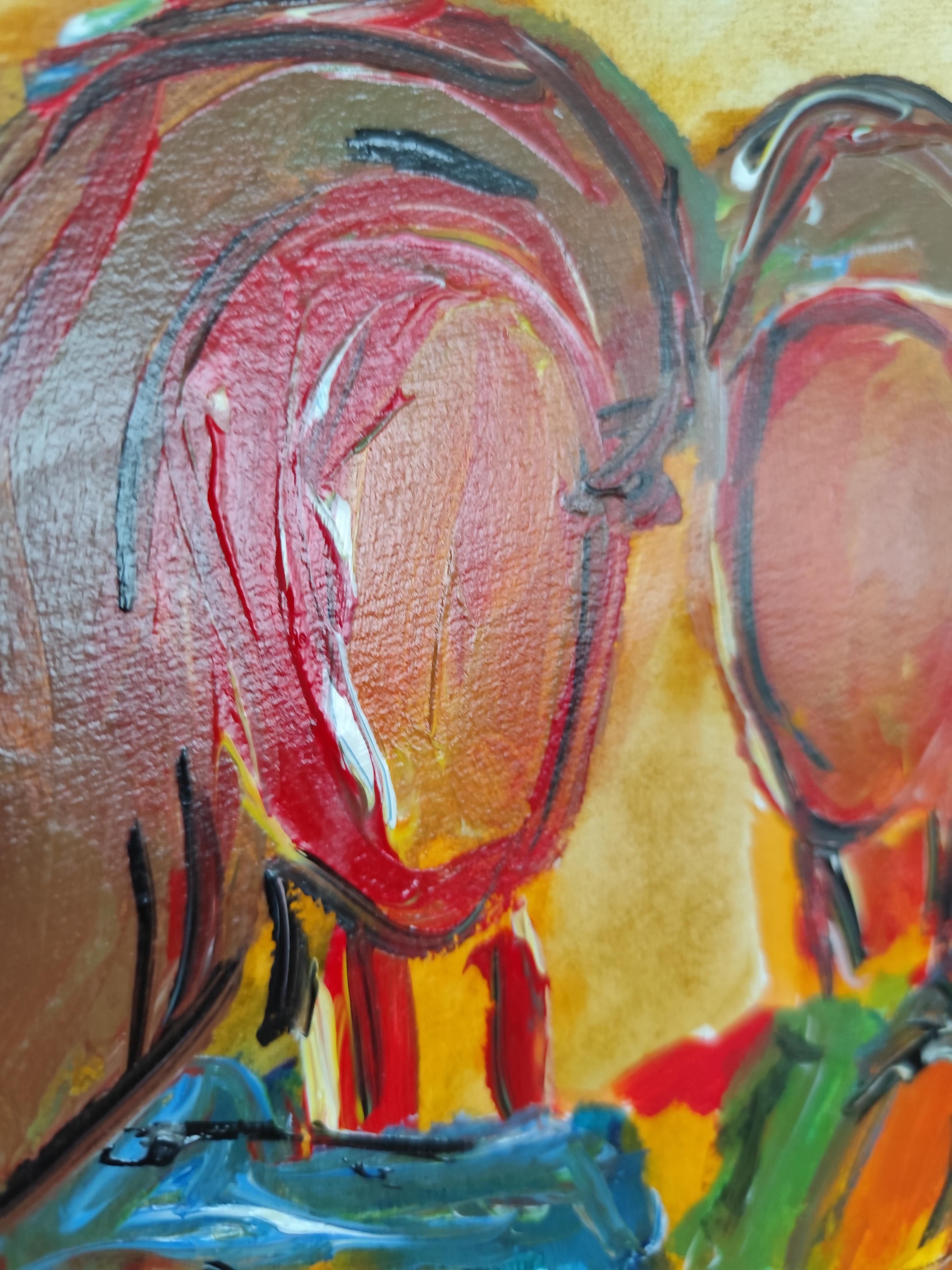 Quadro astratto contemporaneo in acrilico ritratto di due donne su carta in vendita 5