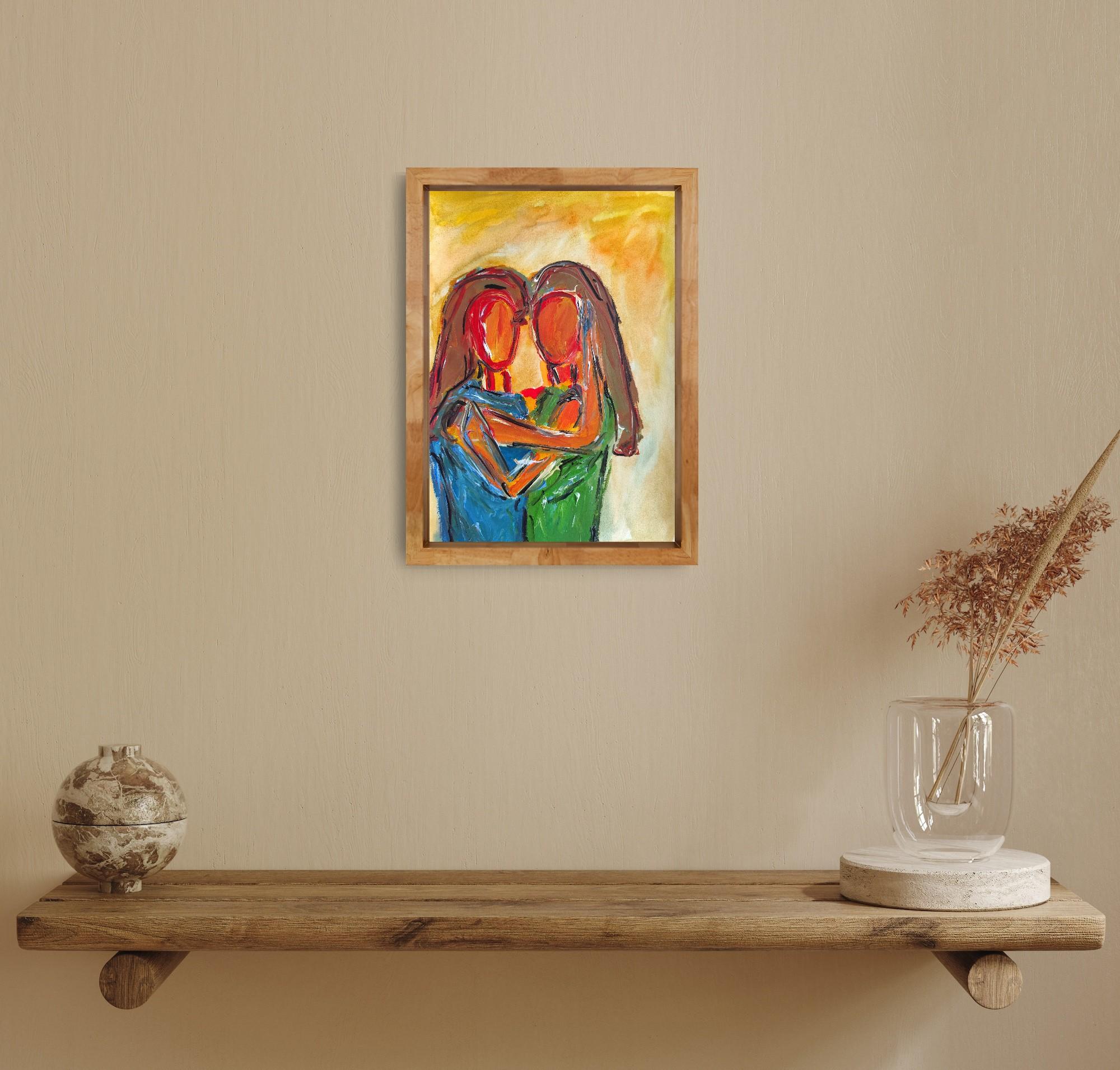Quadro astratto contemporaneo in acrilico ritratto di due donne su carta - Painting Espressionismo astratto di Mougenot Natalya