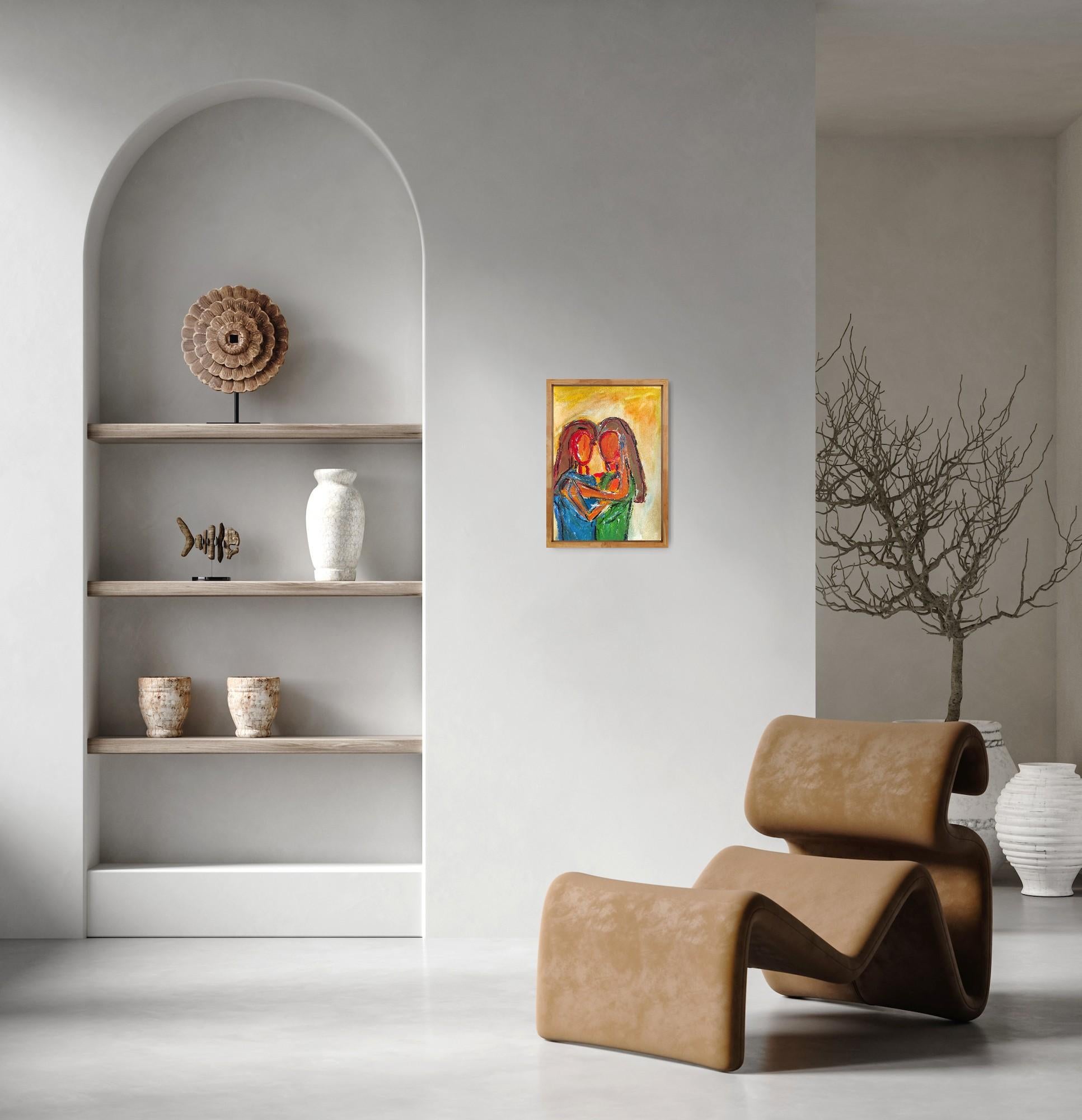 Quadro astratto contemporaneo in acrilico ritratto di due donne su carta in vendita 1