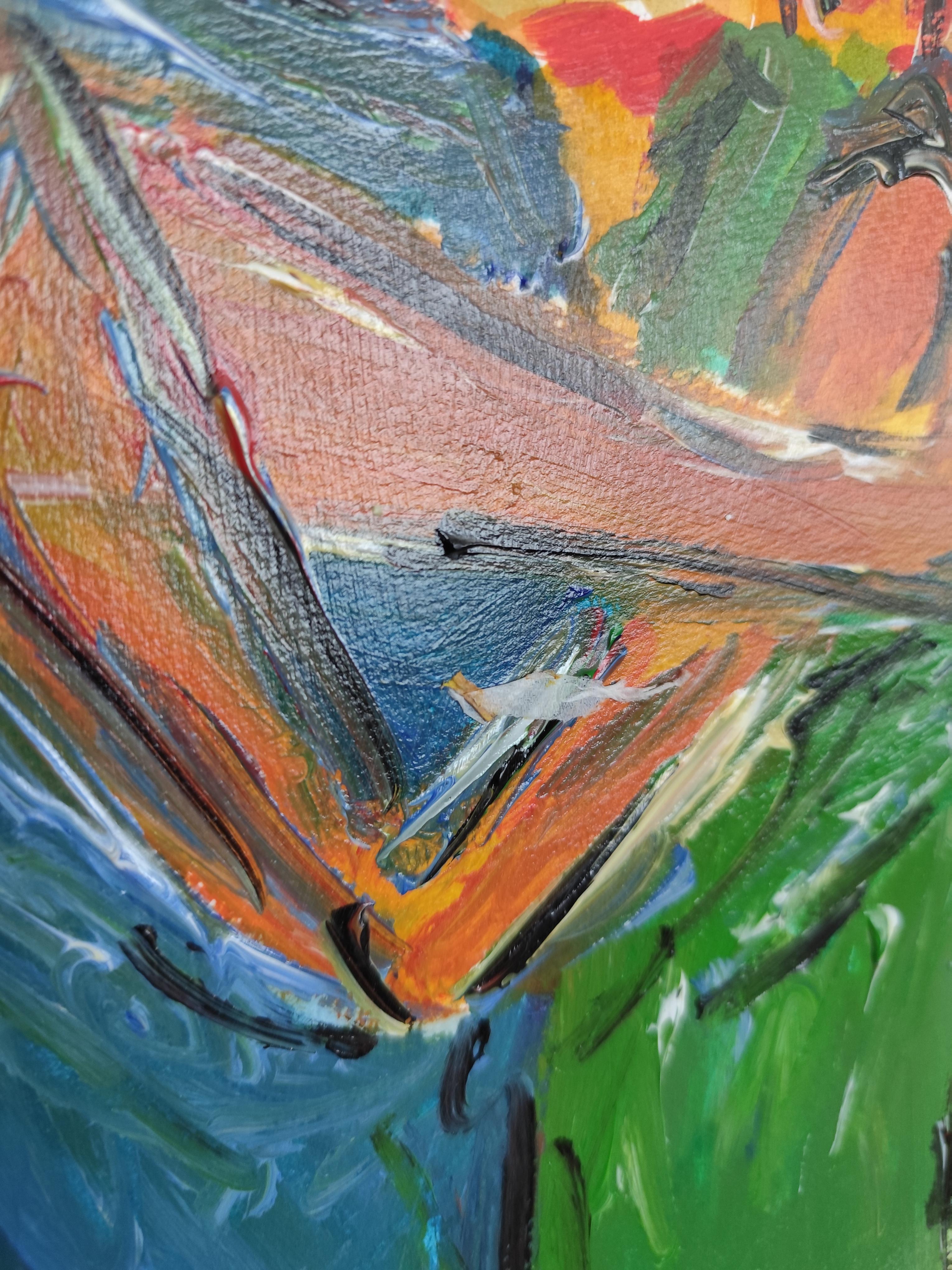 Quadro astratto contemporaneo in acrilico ritratto di due donne su carta in vendita 3