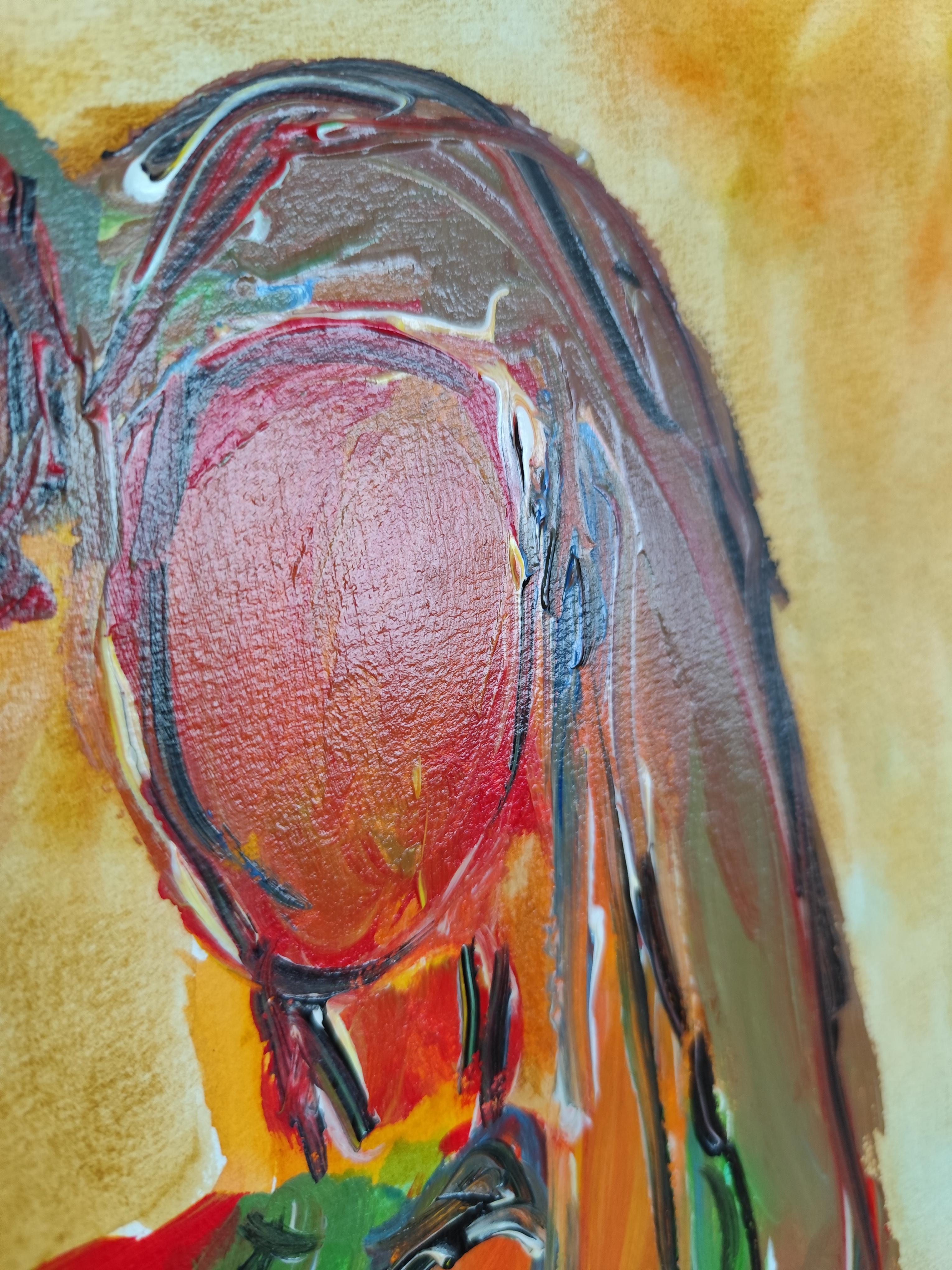 Quadro astratto contemporaneo in acrilico ritratto di due donne su carta in vendita 4
