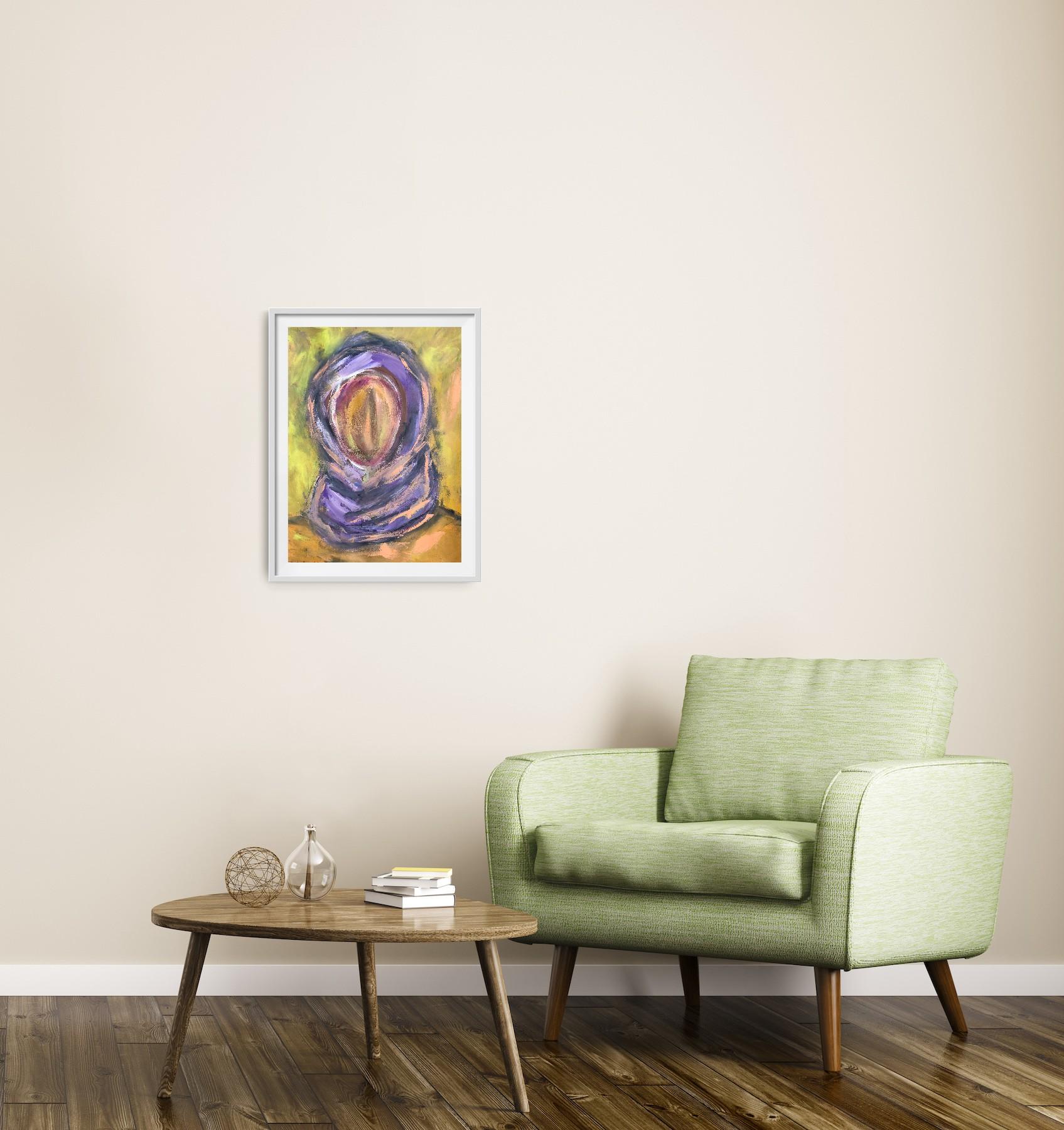 Peinture acrylique abstraite contemporaine portrait de femme sur papier en vente 2