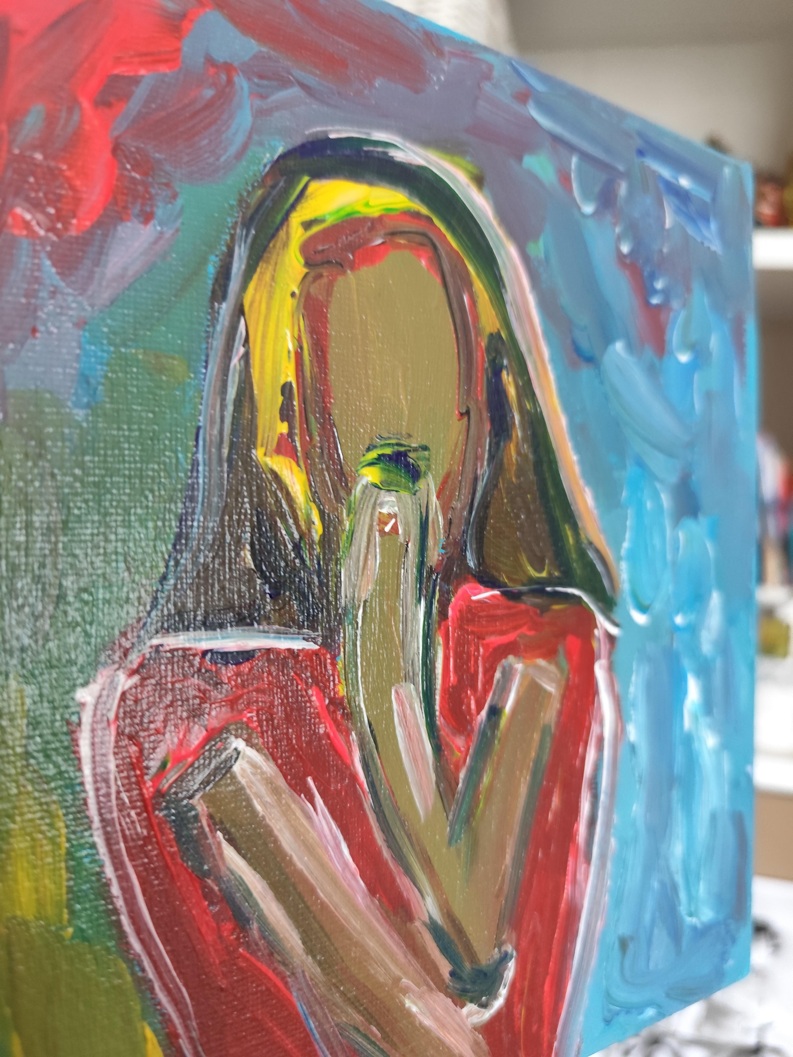Retrato acrílico abstracto contemporáneo de mujer sobre lienzo 