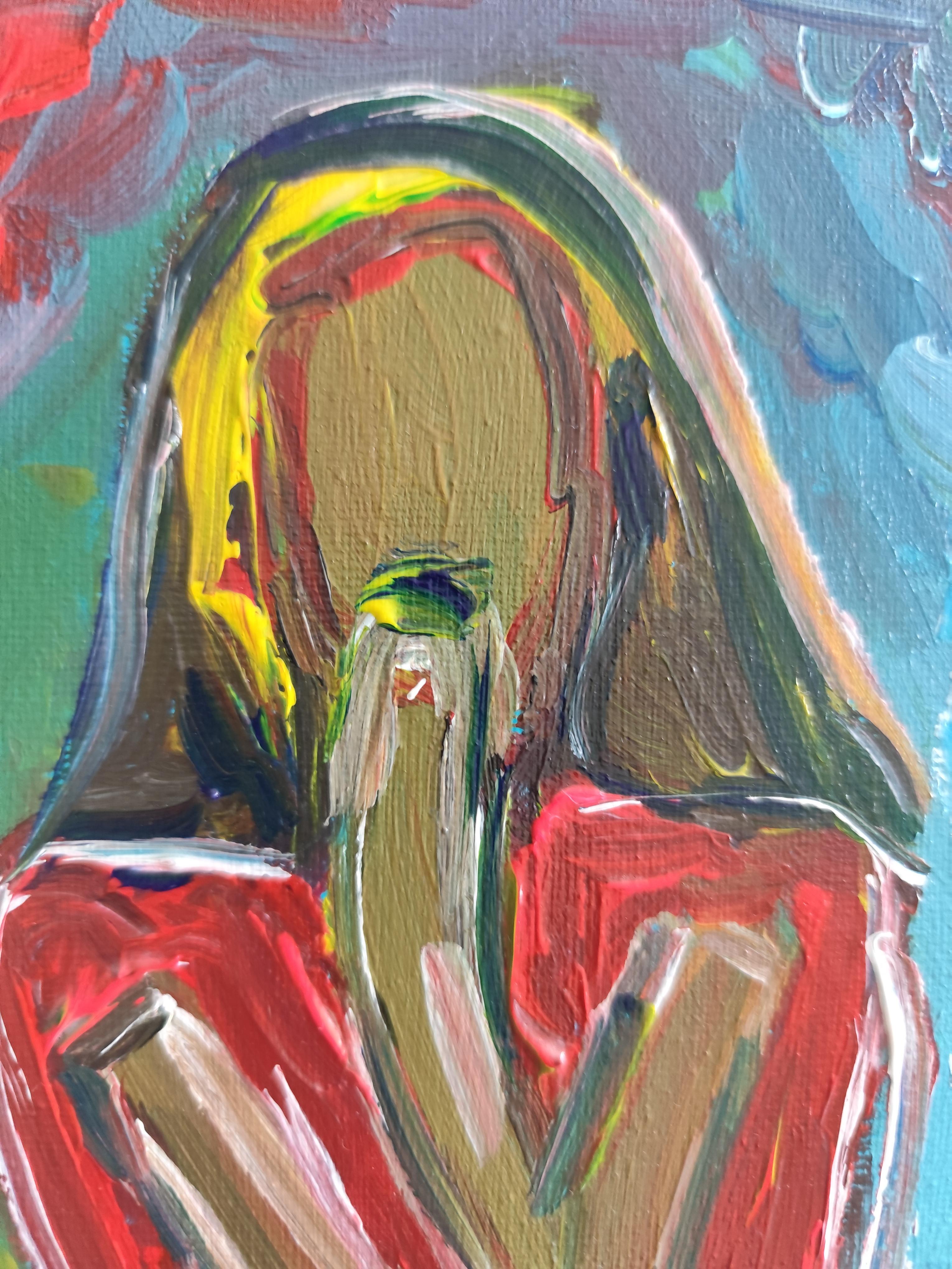 Retrato acrílico abstracto contemporáneo de mujer sobre lienzo 