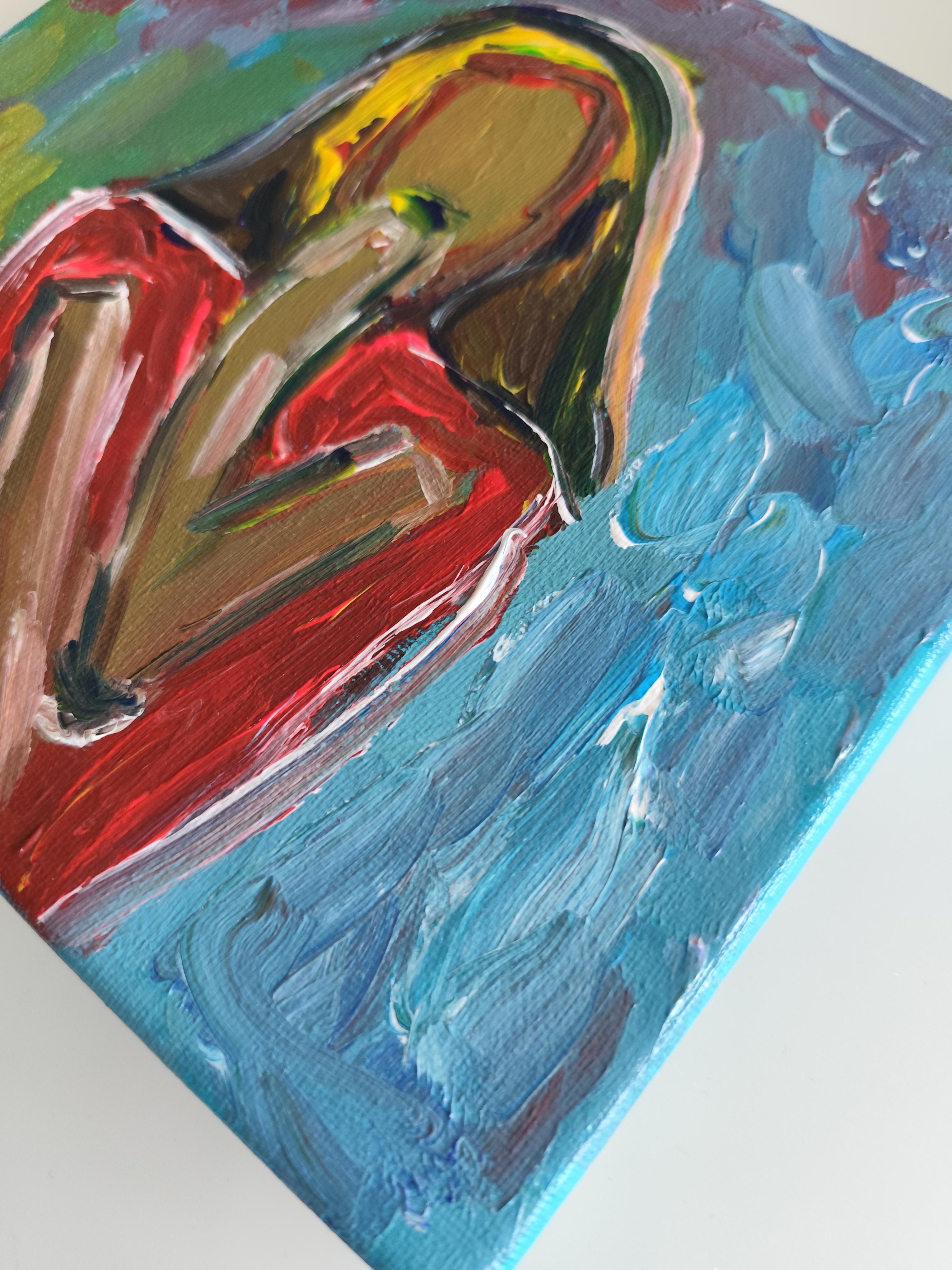 Retrato acrílico abstracto contemporáneo de mujer sobre lienzo 