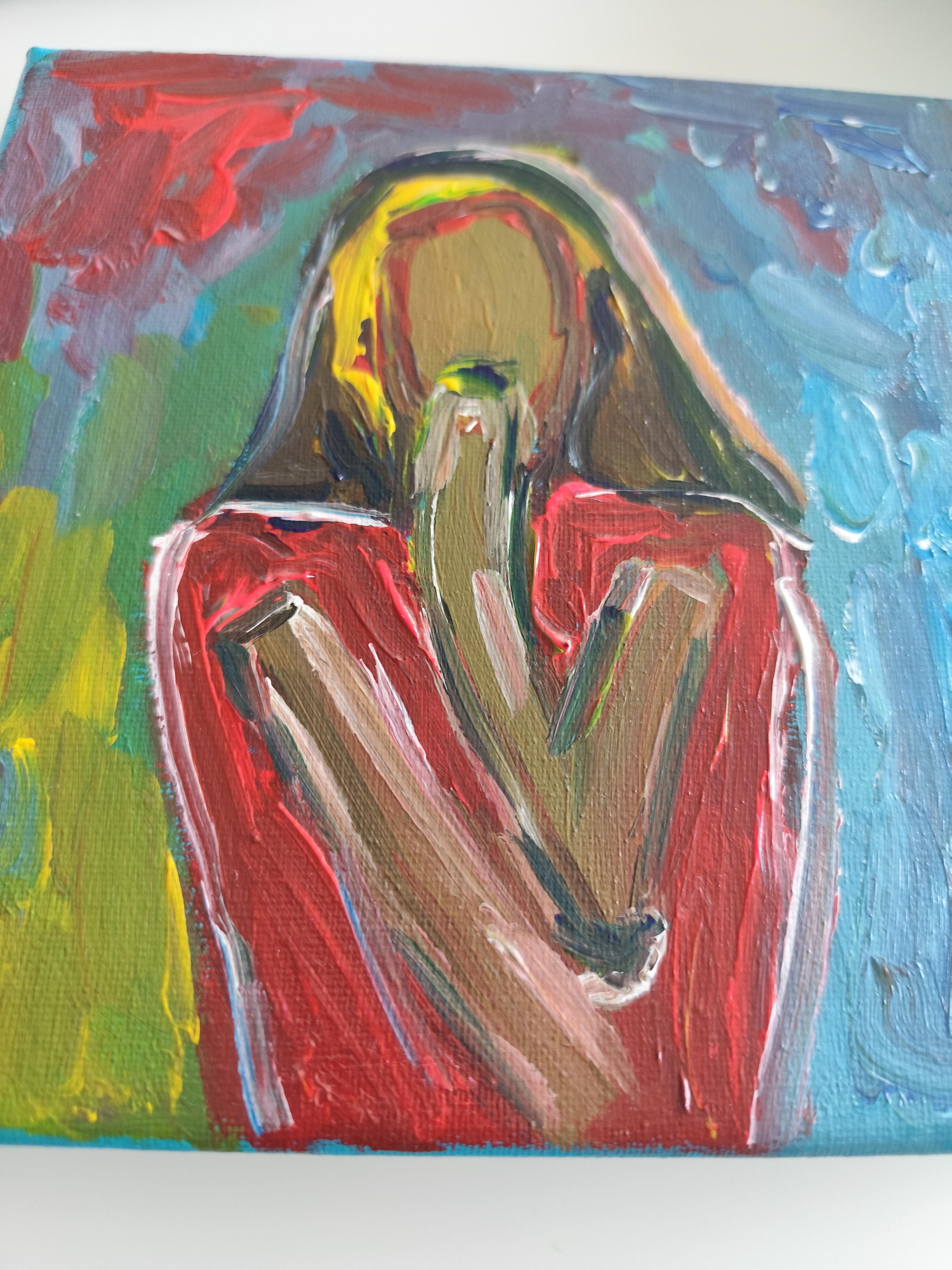 Retrato acrílico abstracto contemporáneo de mujer sobre lienzo 