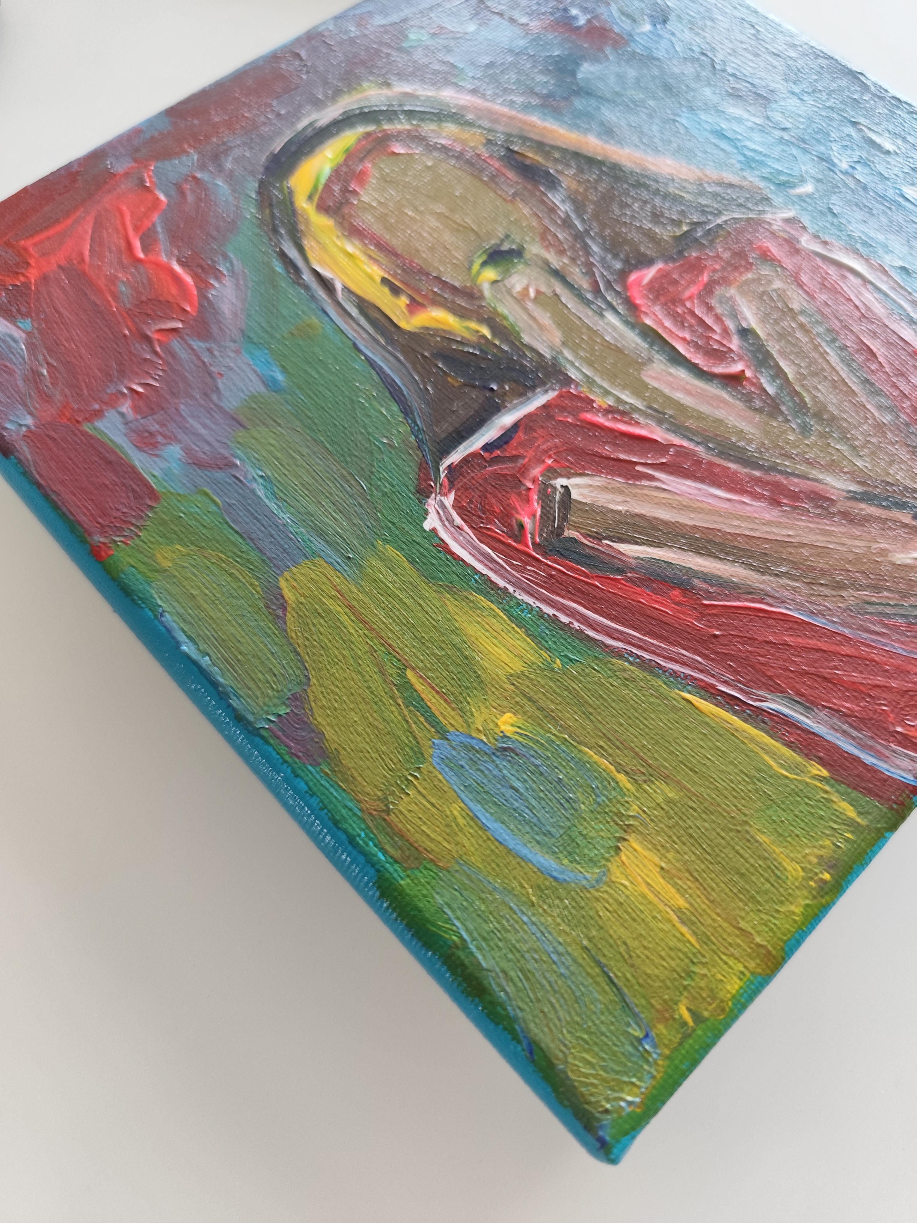 Retrato acrílico abstracto contemporáneo de mujer sobre lienzo 