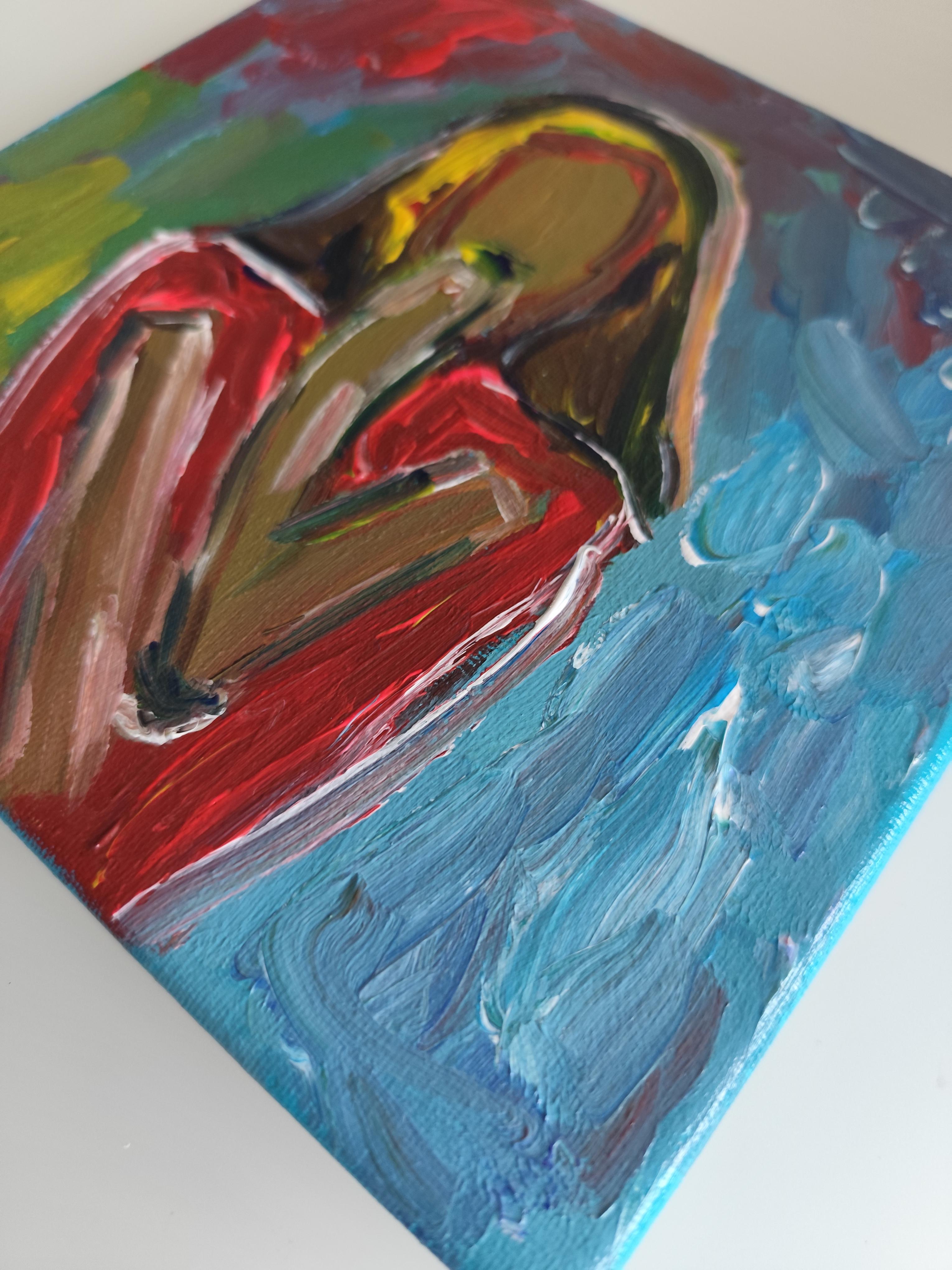 Retrato acrílico abstracto contemporáneo de mujer sobre lienzo 