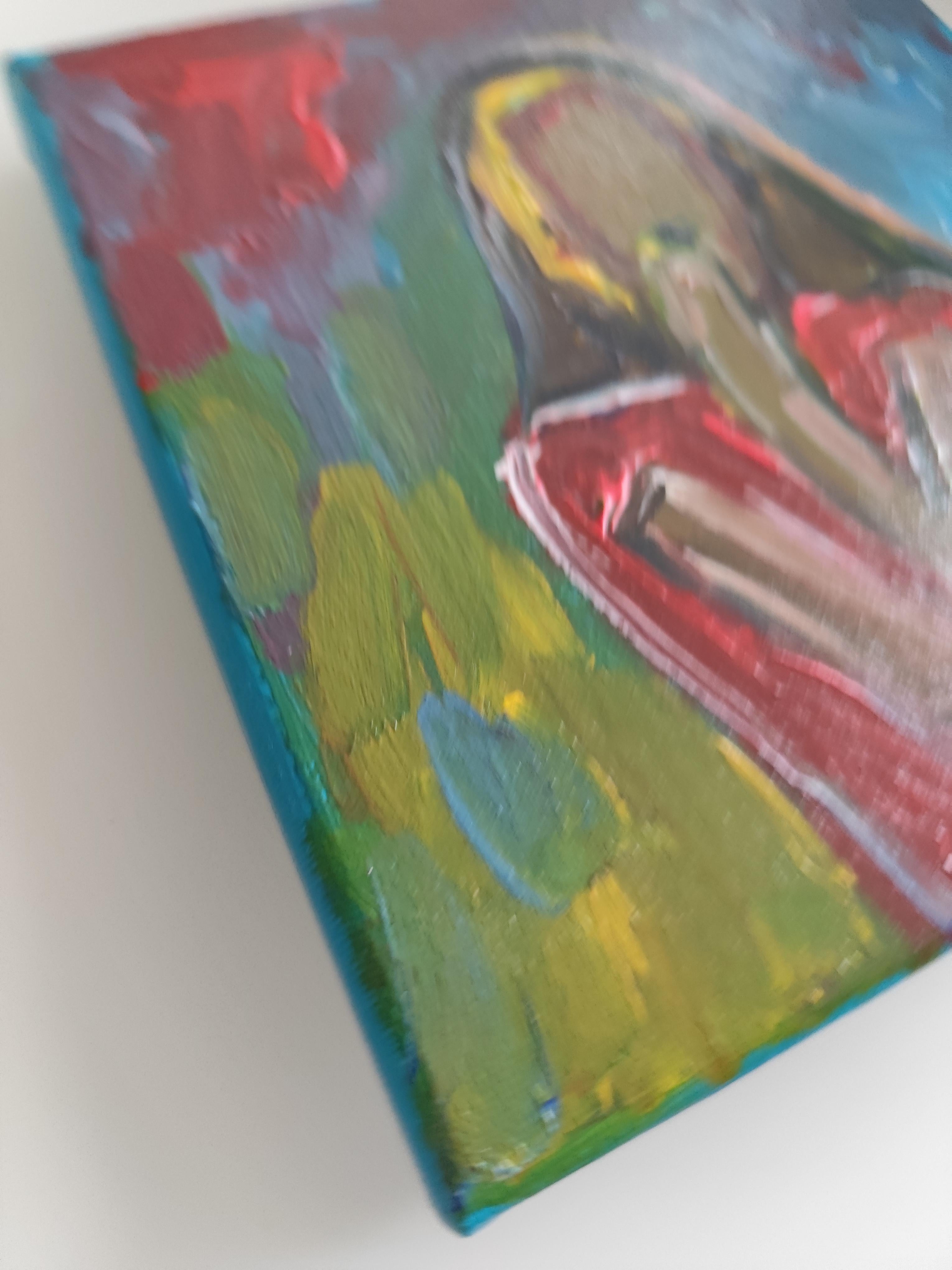 Retrato acrílico abstracto contemporáneo de mujer sobre lienzo 