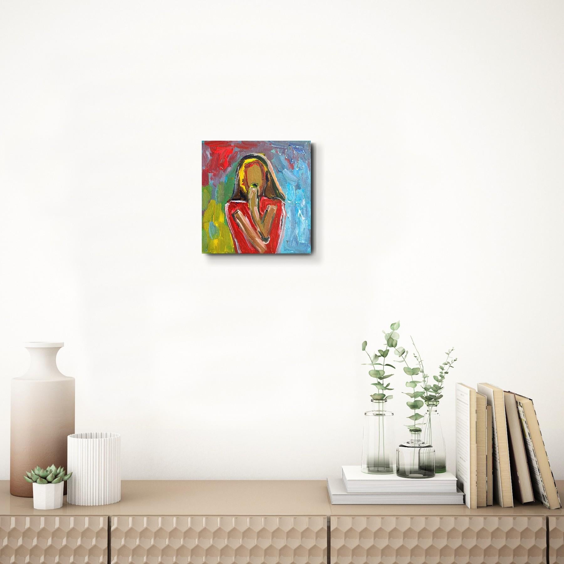 Retrato acrílico abstracto contemporáneo de mujer sobre lienzo 