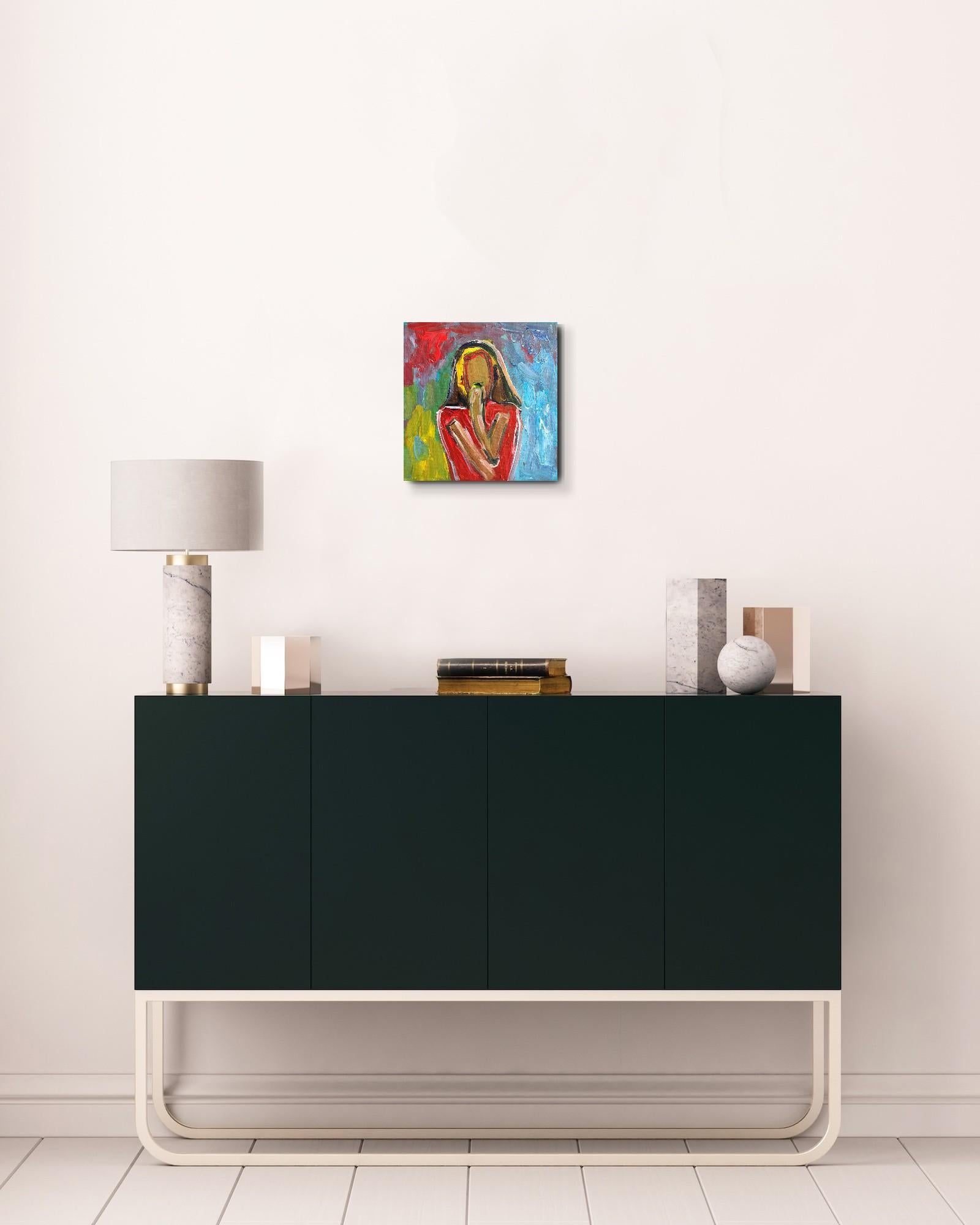 Retrato acrílico abstracto contemporáneo de mujer sobre lienzo 