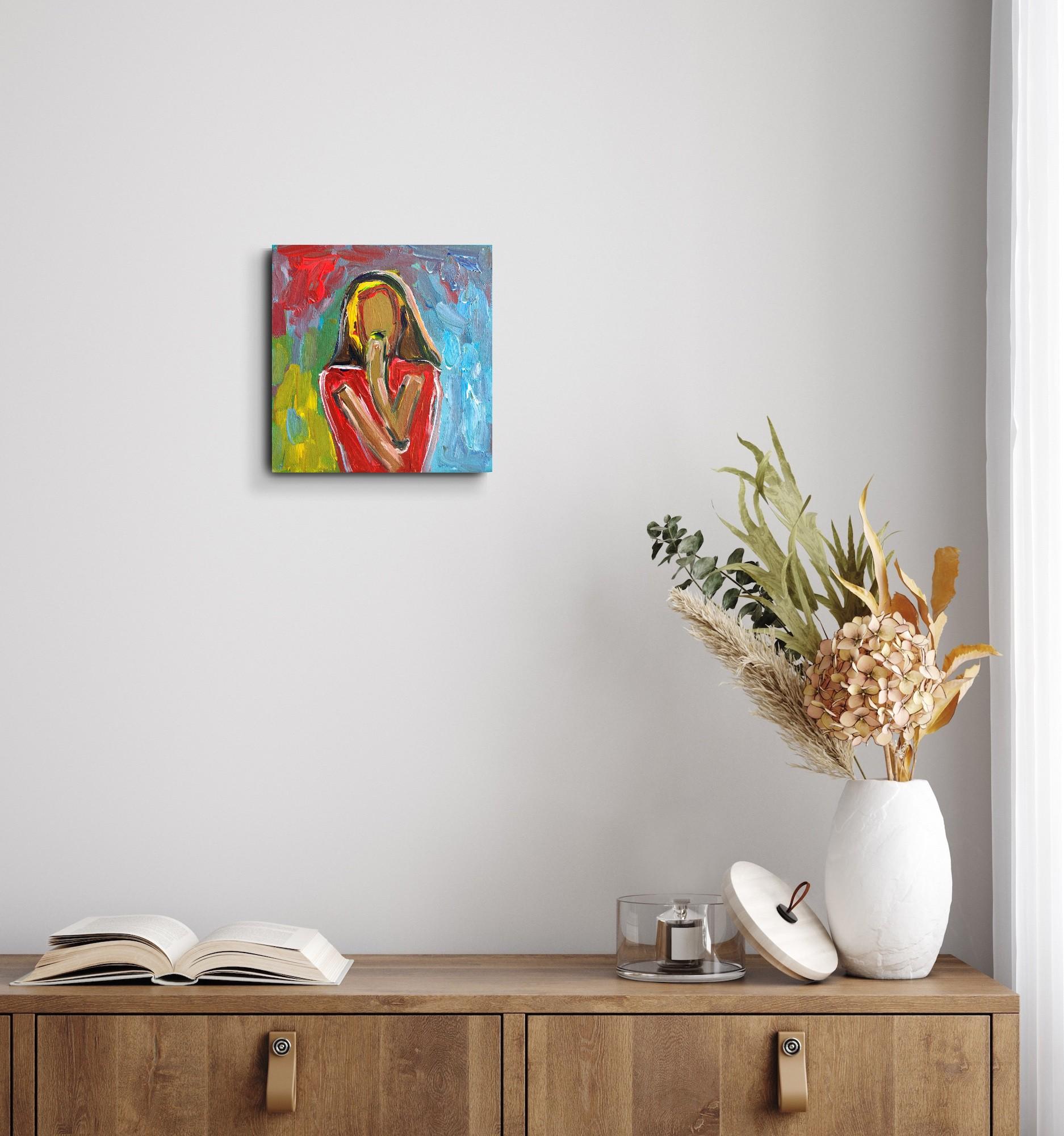 Retrato acrílico abstracto contemporáneo de mujer sobre lienzo 