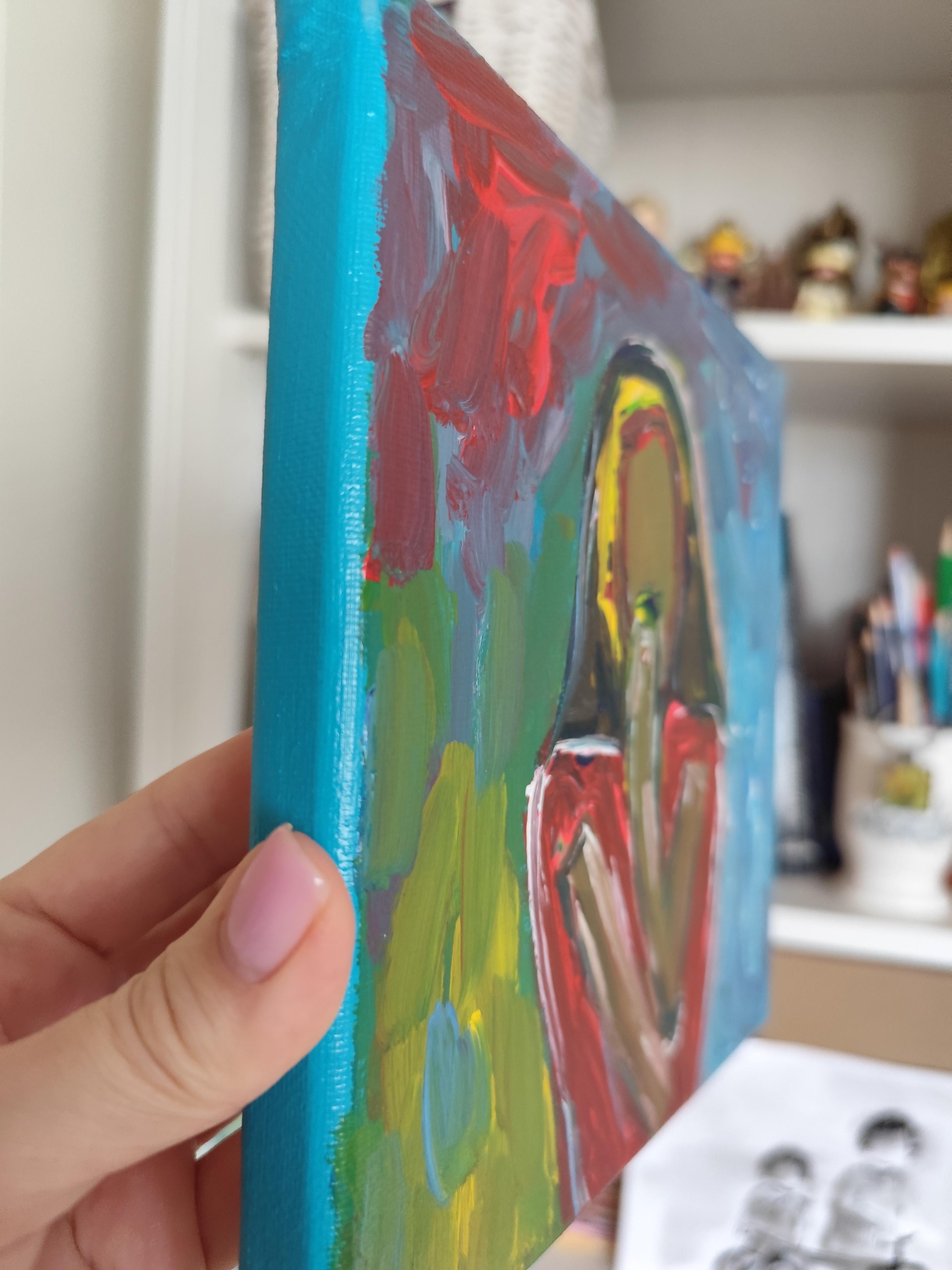 Retrato acrílico abstracto contemporáneo de mujer sobre lienzo 