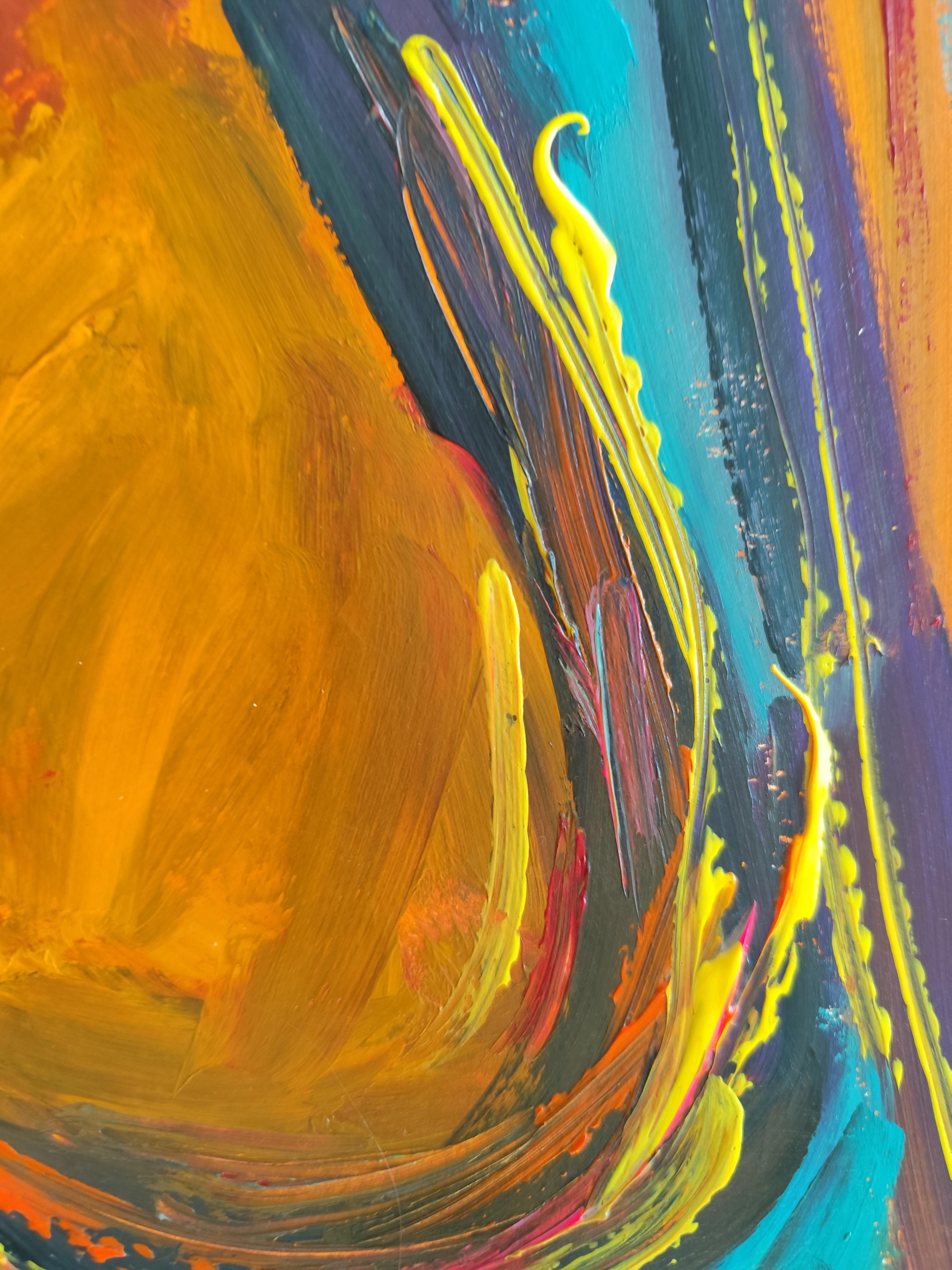 Pintura acrílica expresionista abstracta contemporánea sobre papel 
