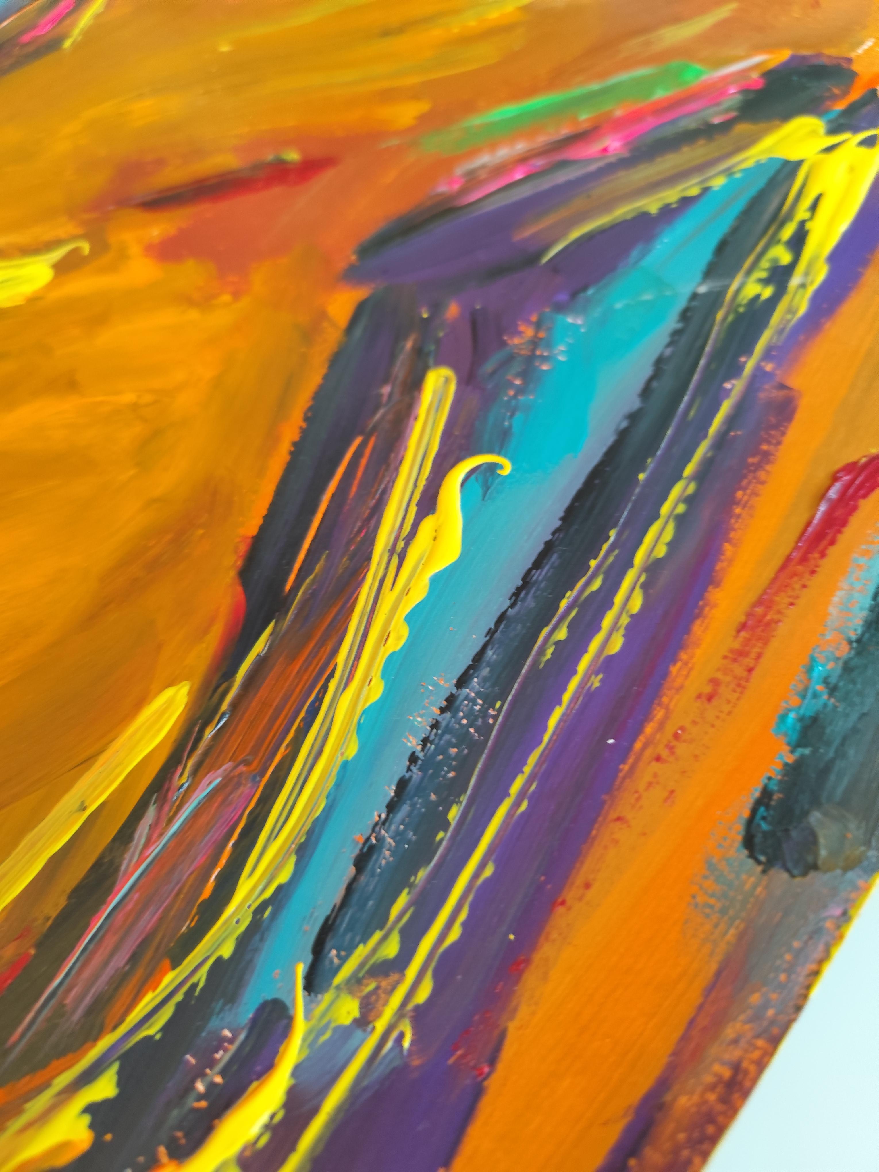 Pintura acrílica expresionista abstracta contemporánea sobre papel 