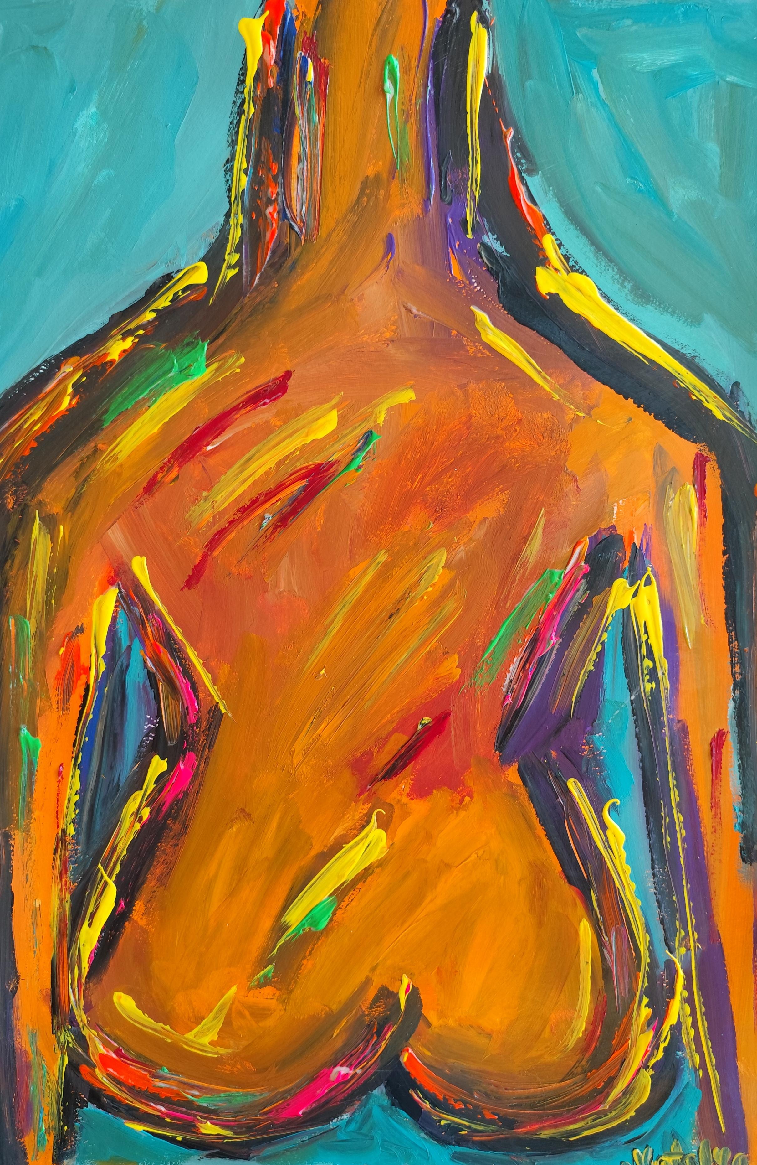 Contemporary abstrakte expressionistische Acrylmalerei auf Papier "Frau des Herzens"