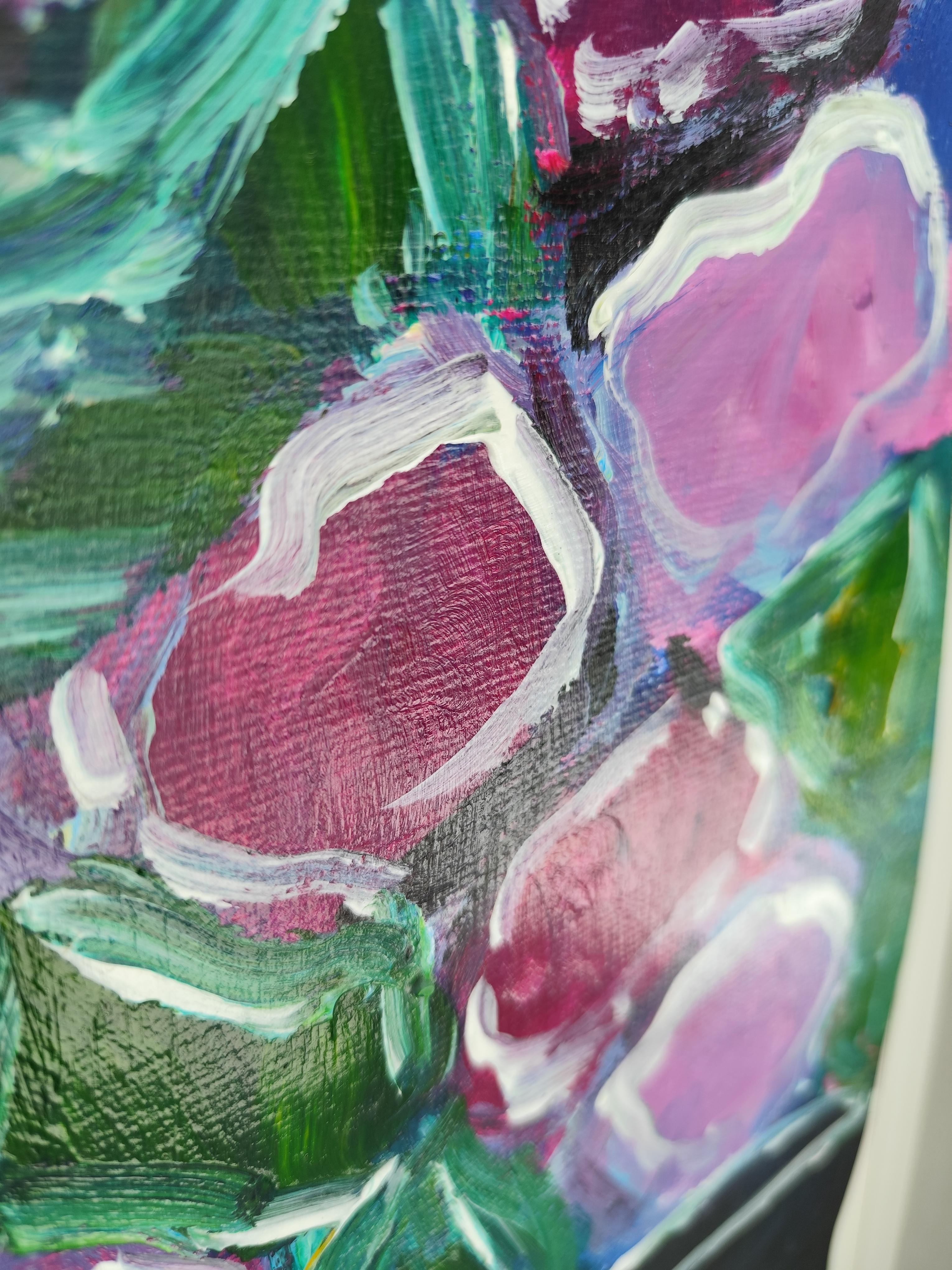 Contemporary abstract expressionist floral acrylic painting 