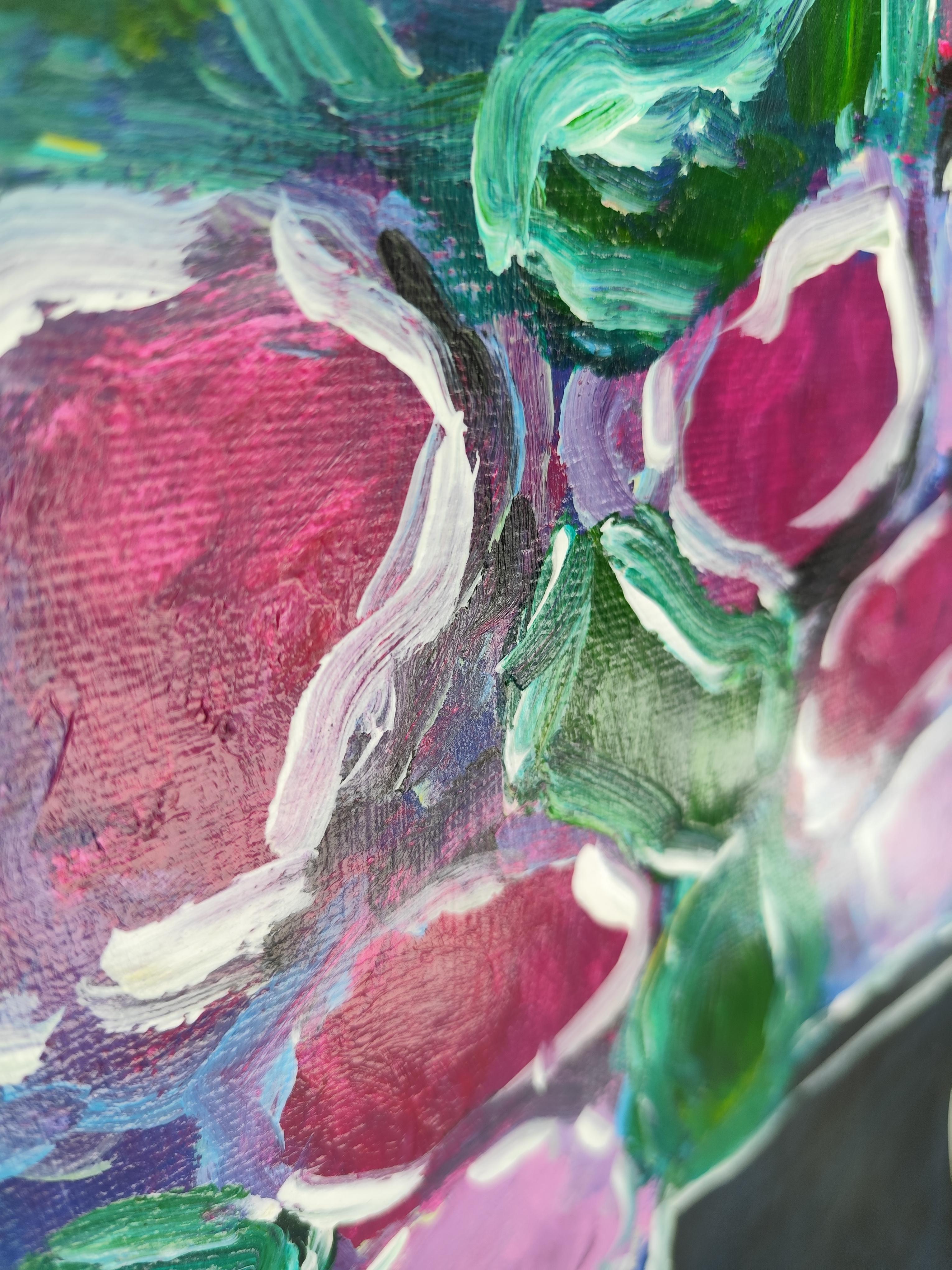 Contemporary abstract expressionist floral acrylic painting 