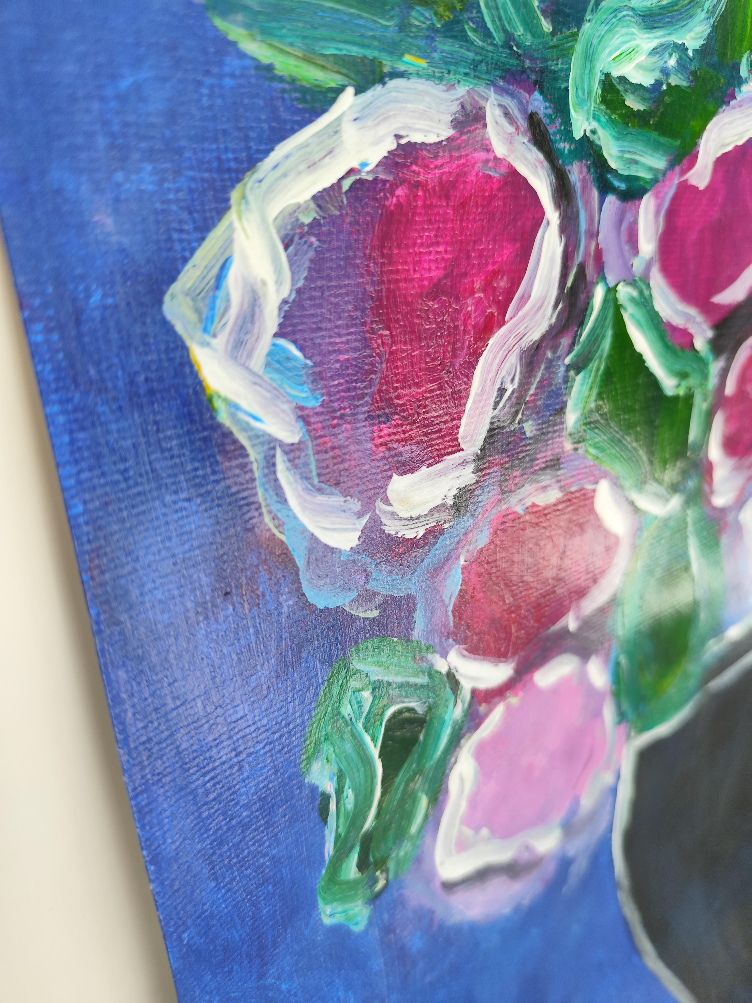 Contemporary abstract expressionist floral acrylic painting 