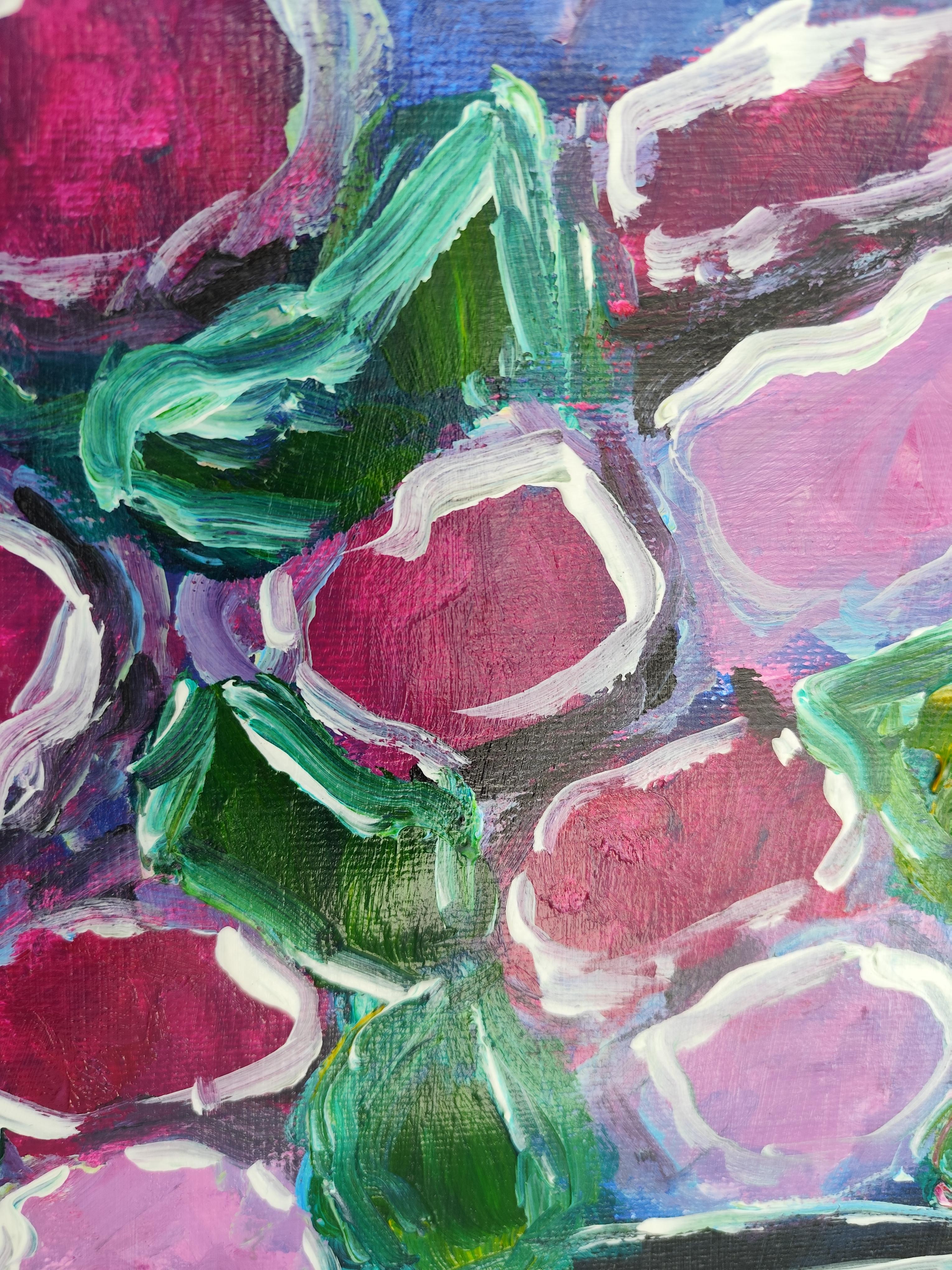 Contemporary abstract expressionist floral acrylic painting 