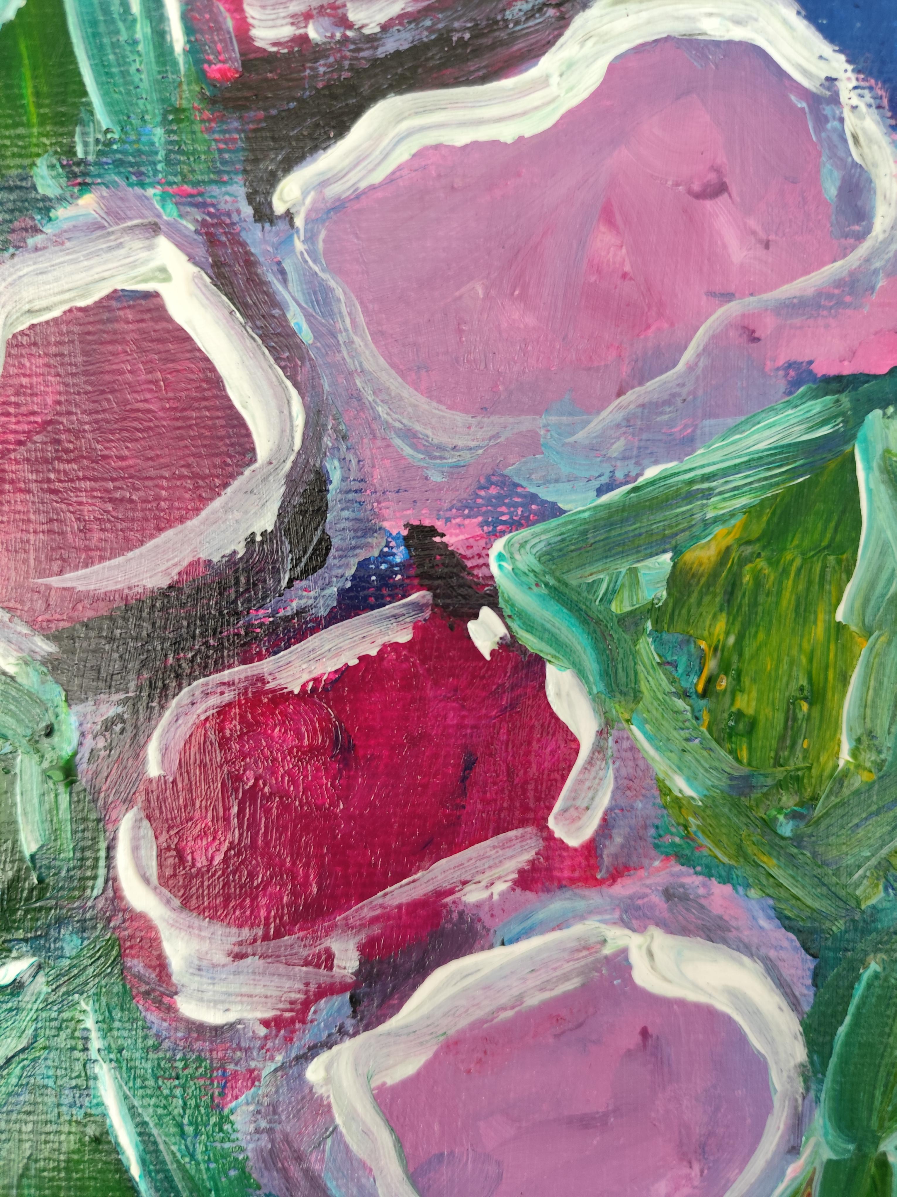 Contemporary abstract expressionist floral acrylic painting 