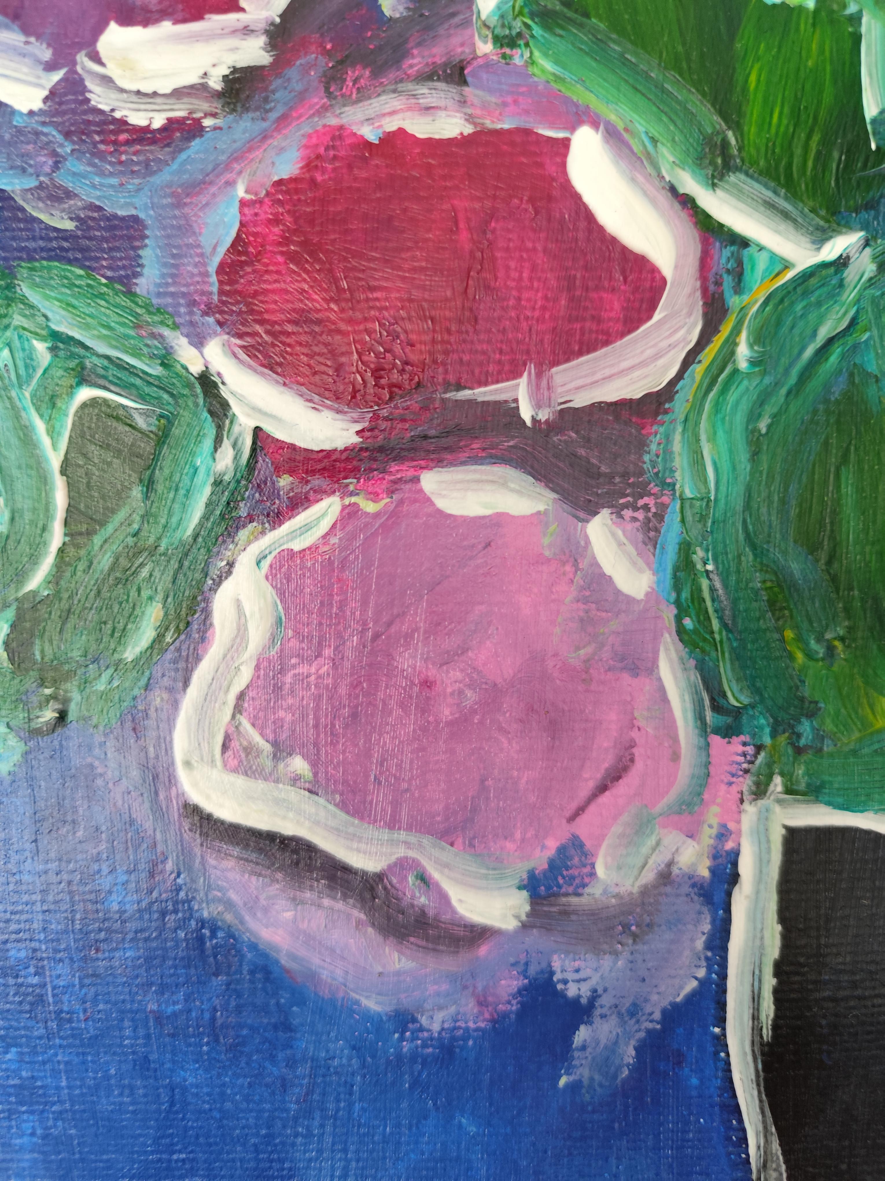 Contemporary abstract expressionist floral acrylic painting 