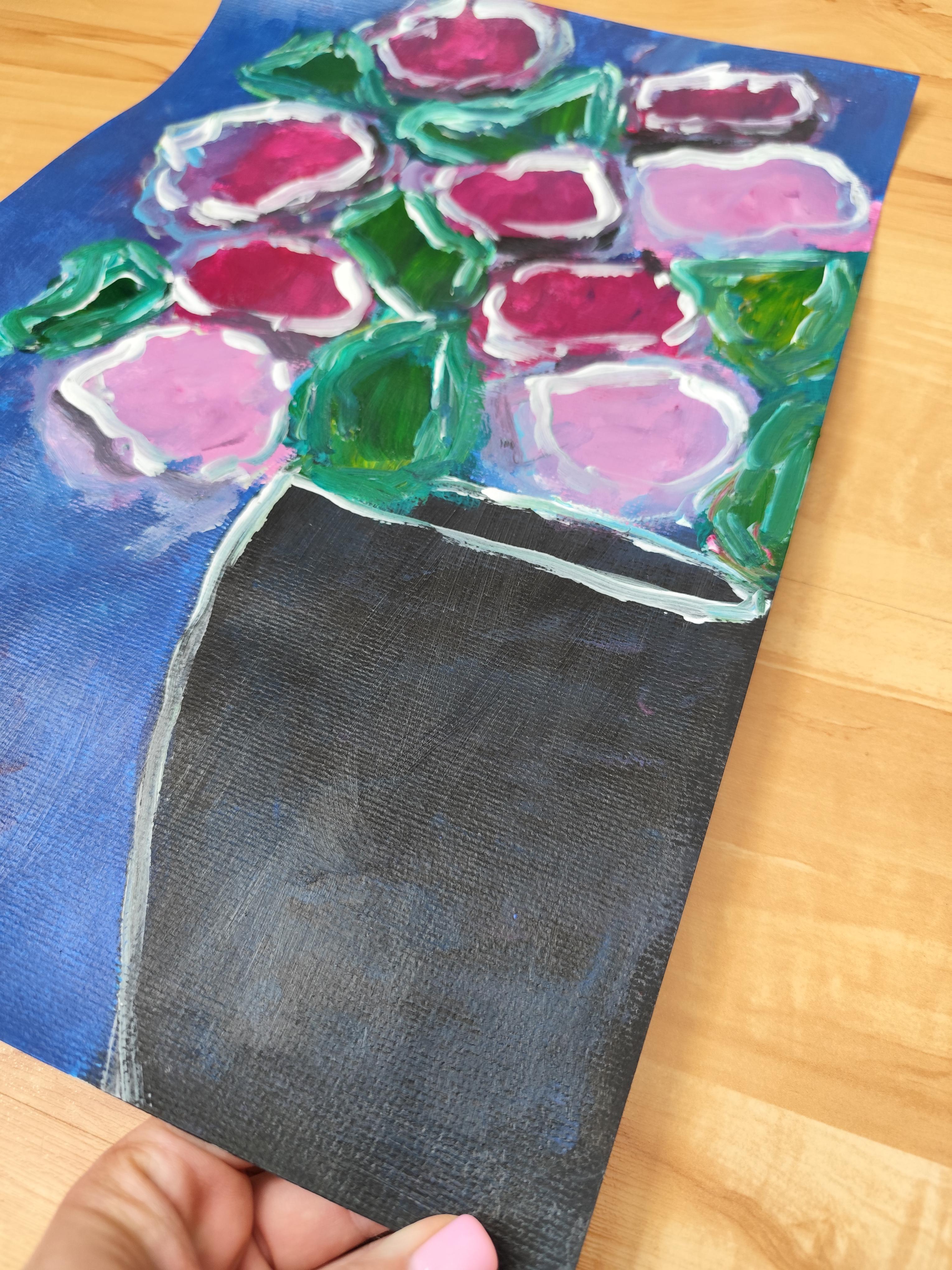 Contemporary abstract expressionist floral acrylic painting 