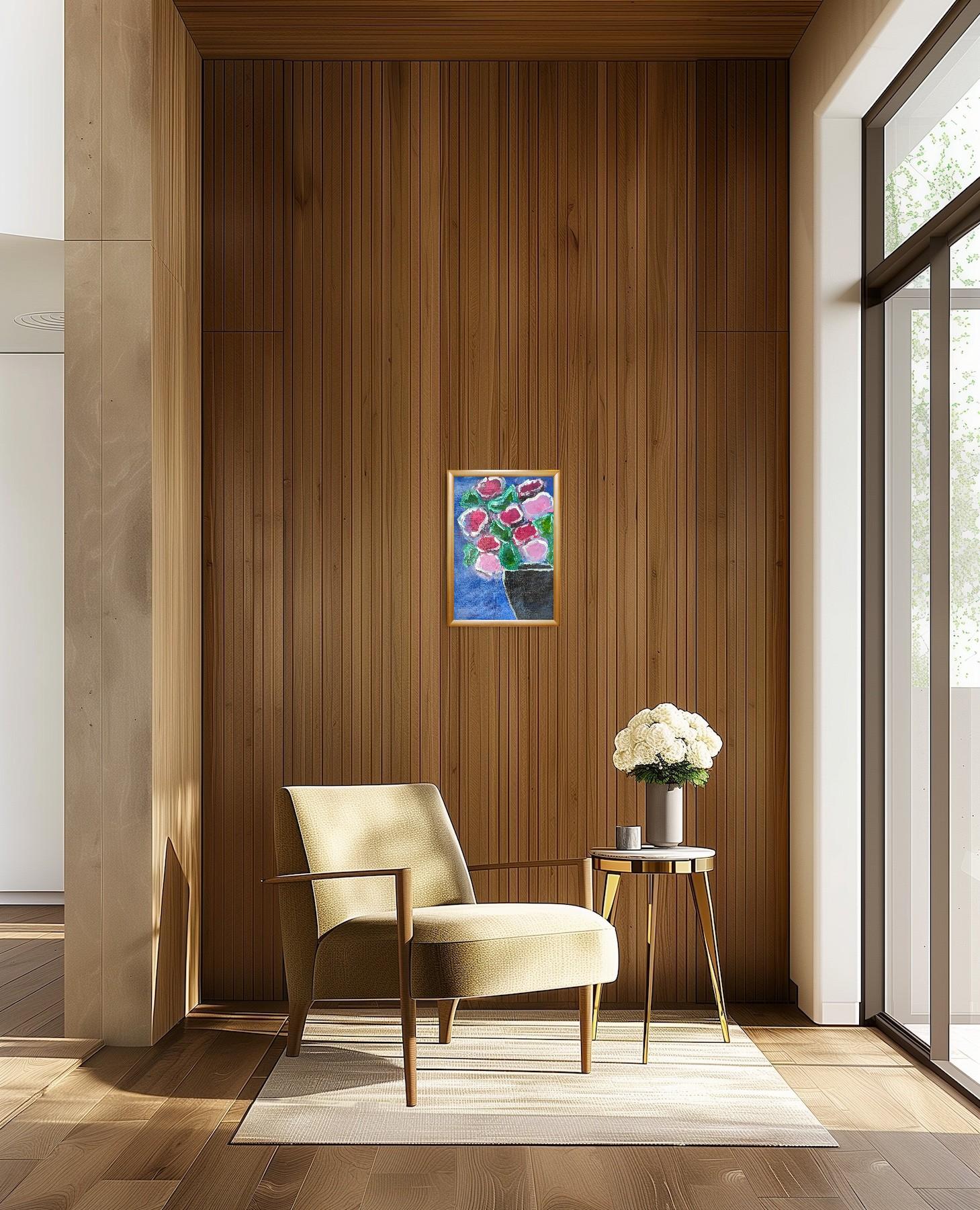Contemporary abstract expressionist floral acrylic painting 