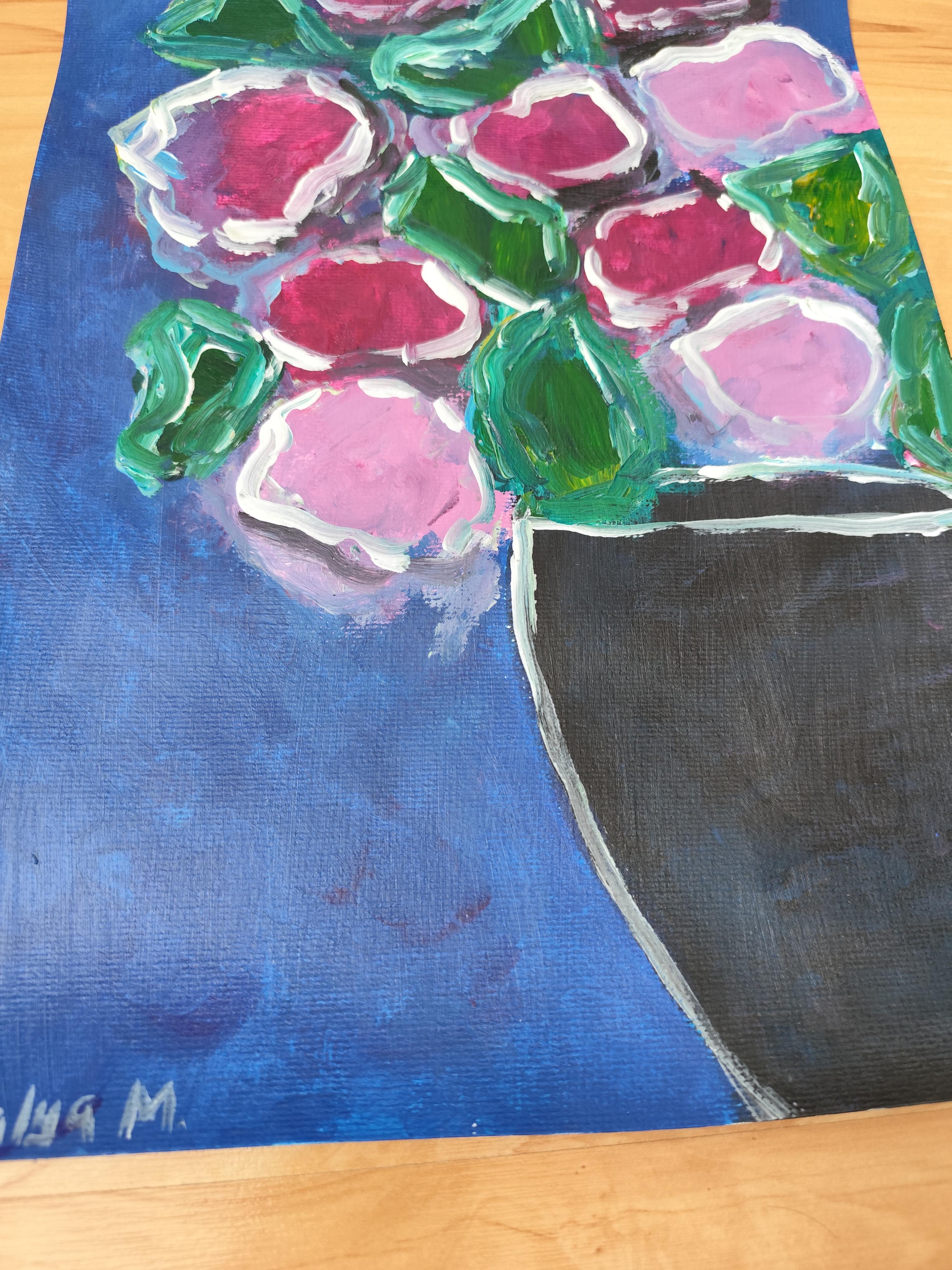 Contemporary abstract expressionist floral acrylic painting 