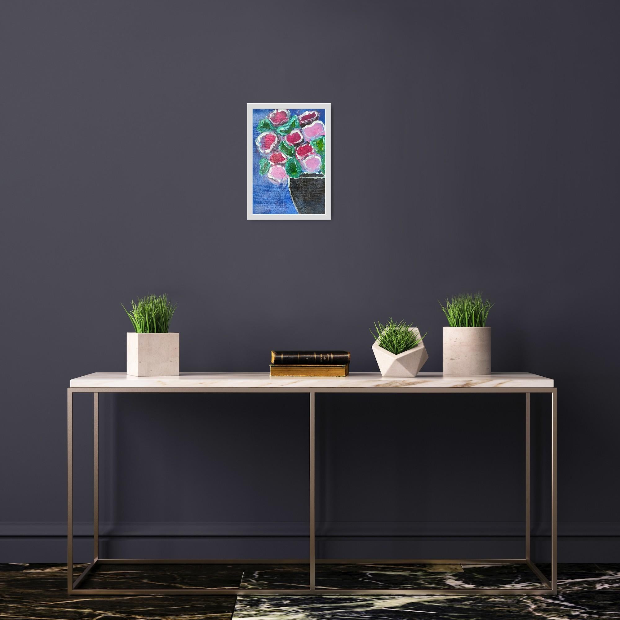 Contemporary abstract expressionist floral acrylic painting 