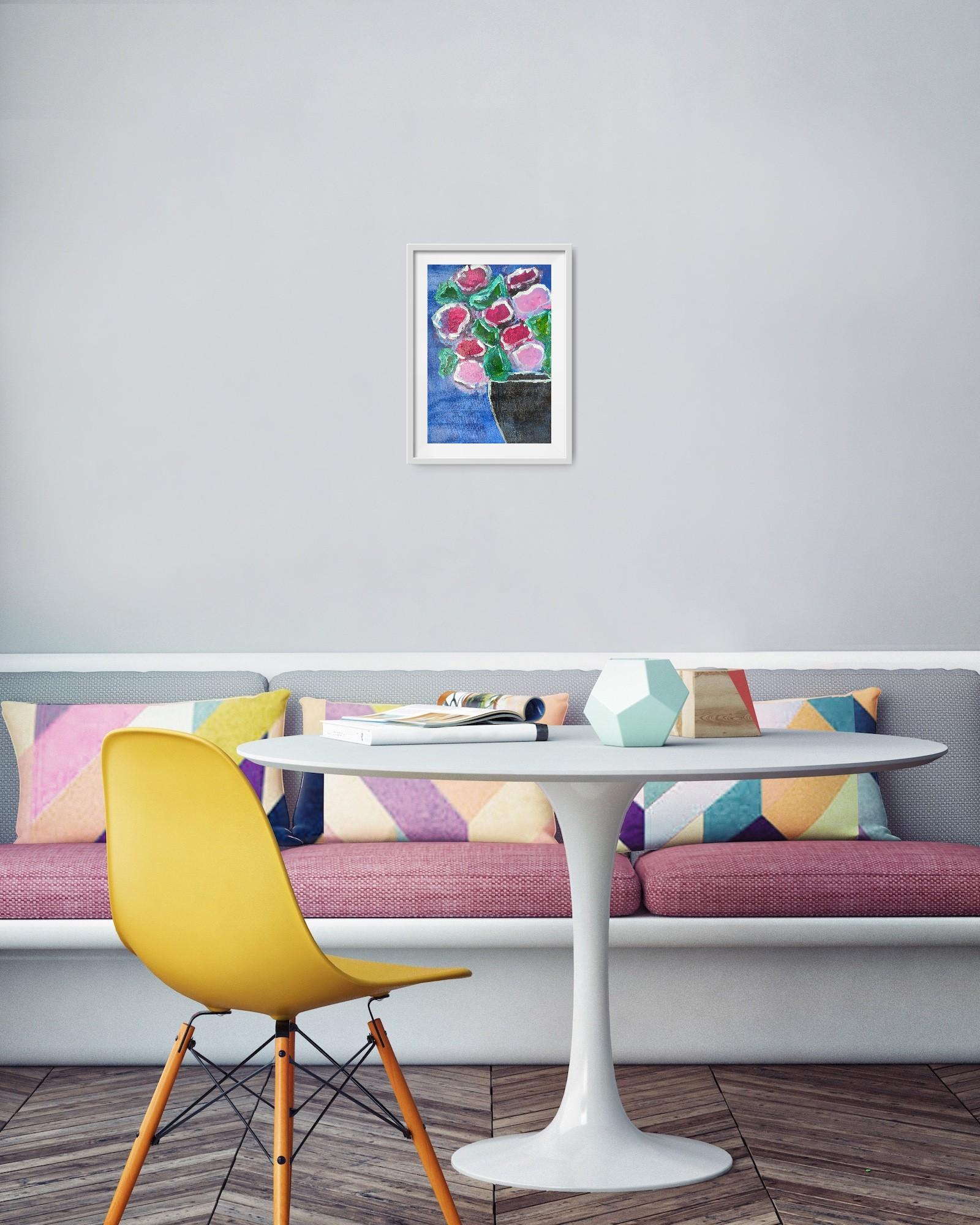 Contemporary abstract expressionist floral acrylic painting 