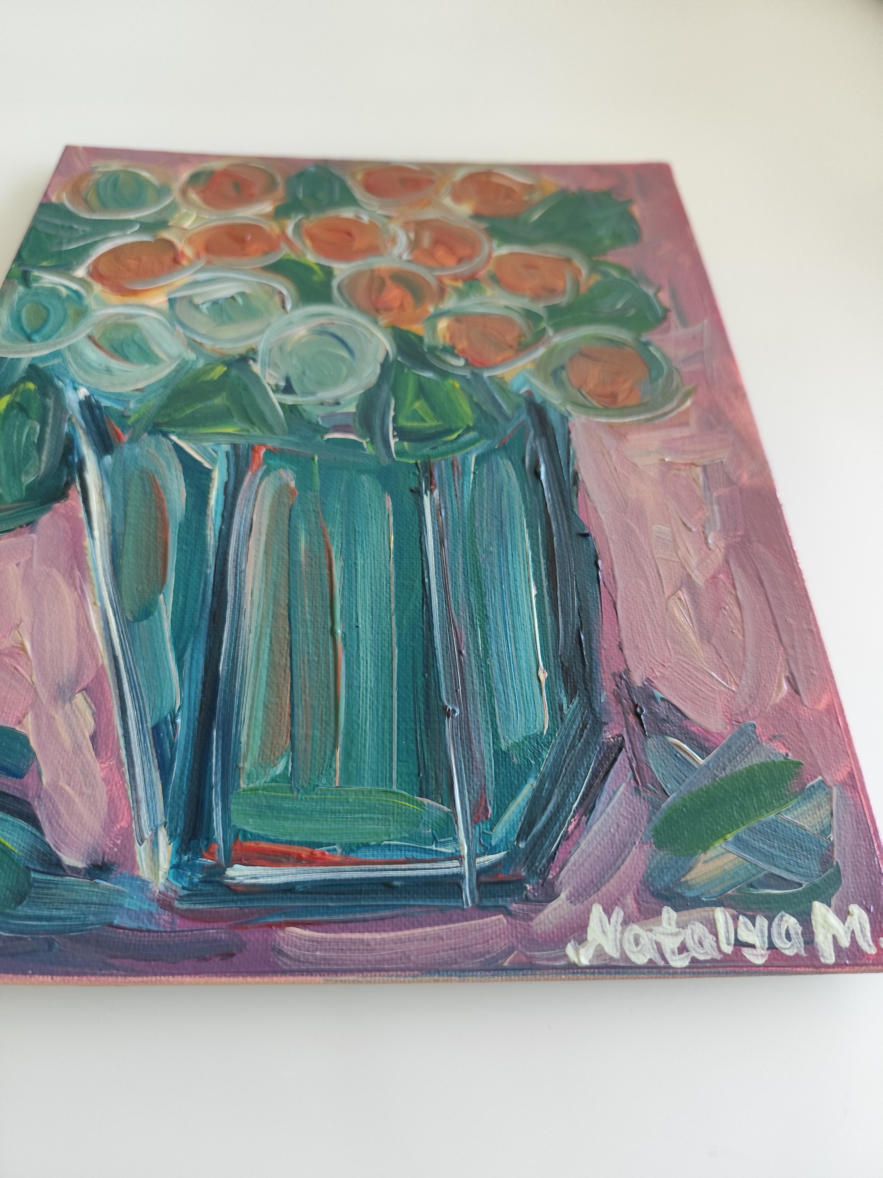 Zeitgenössisches abstraktes expressionistisches Blumen-Ölgemälde 