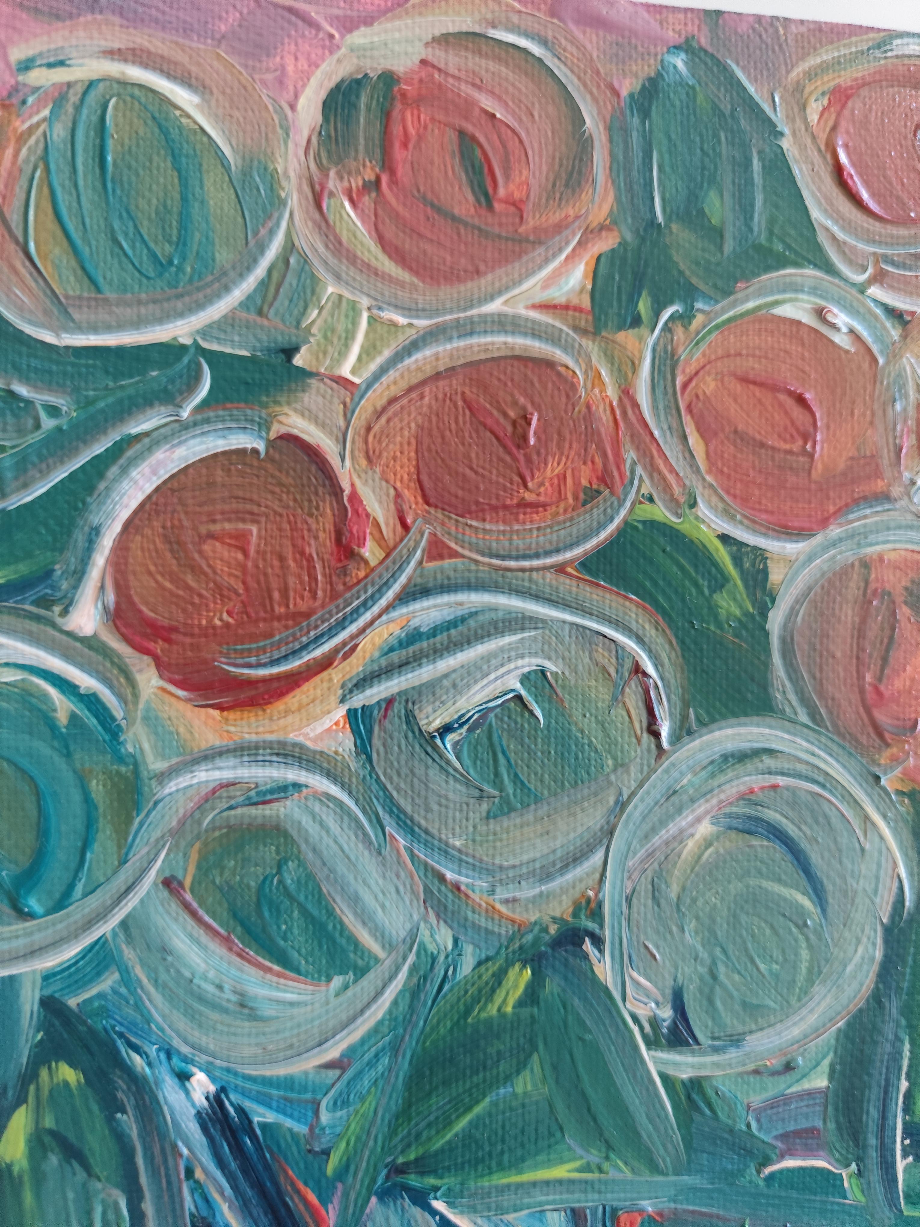 Zeitgenössisches abstraktes expressionistisches Blumen-Ölgemälde 