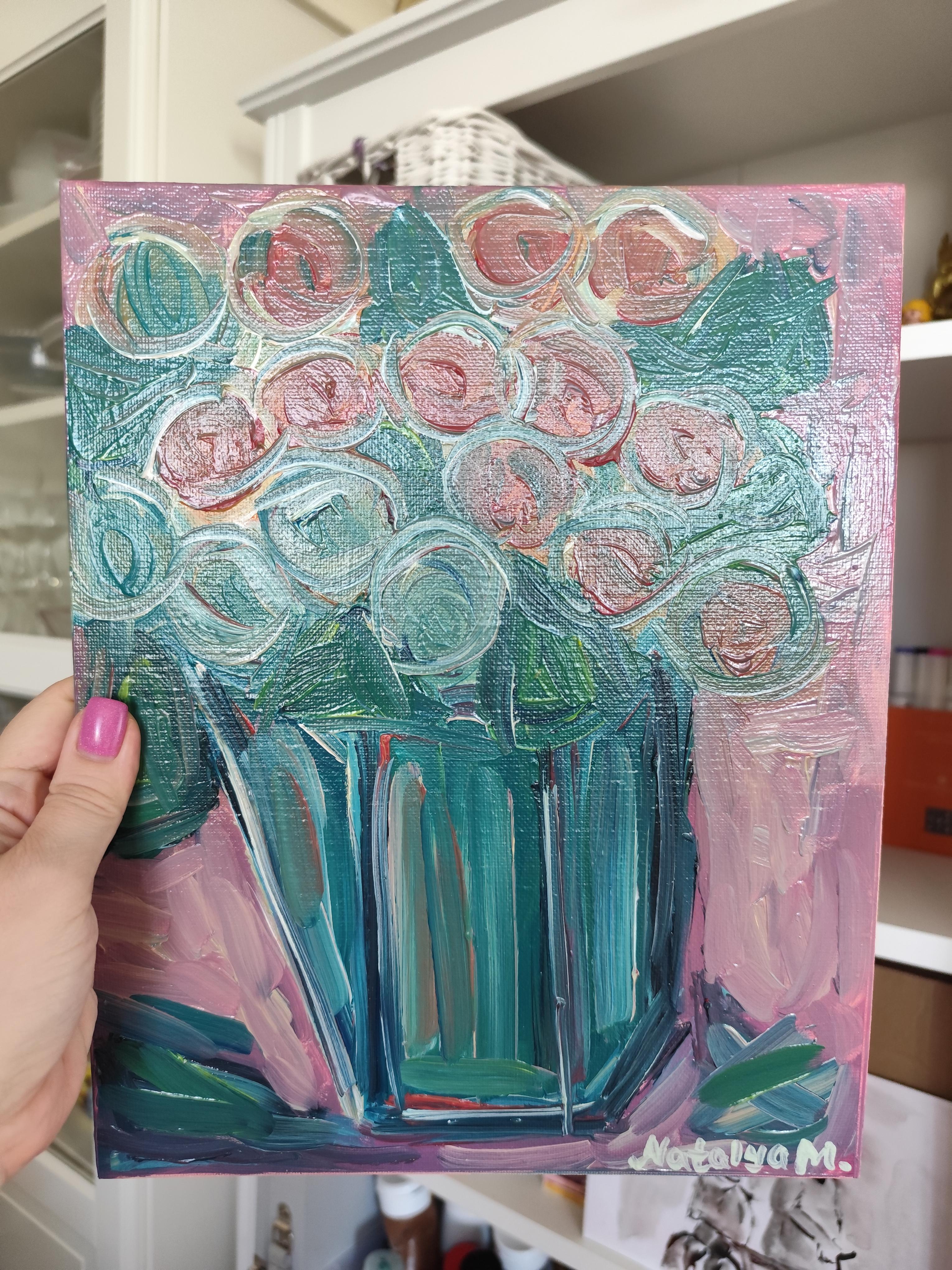 Zeitgenössisches abstraktes expressionistisches Blumen-Ölgemälde 