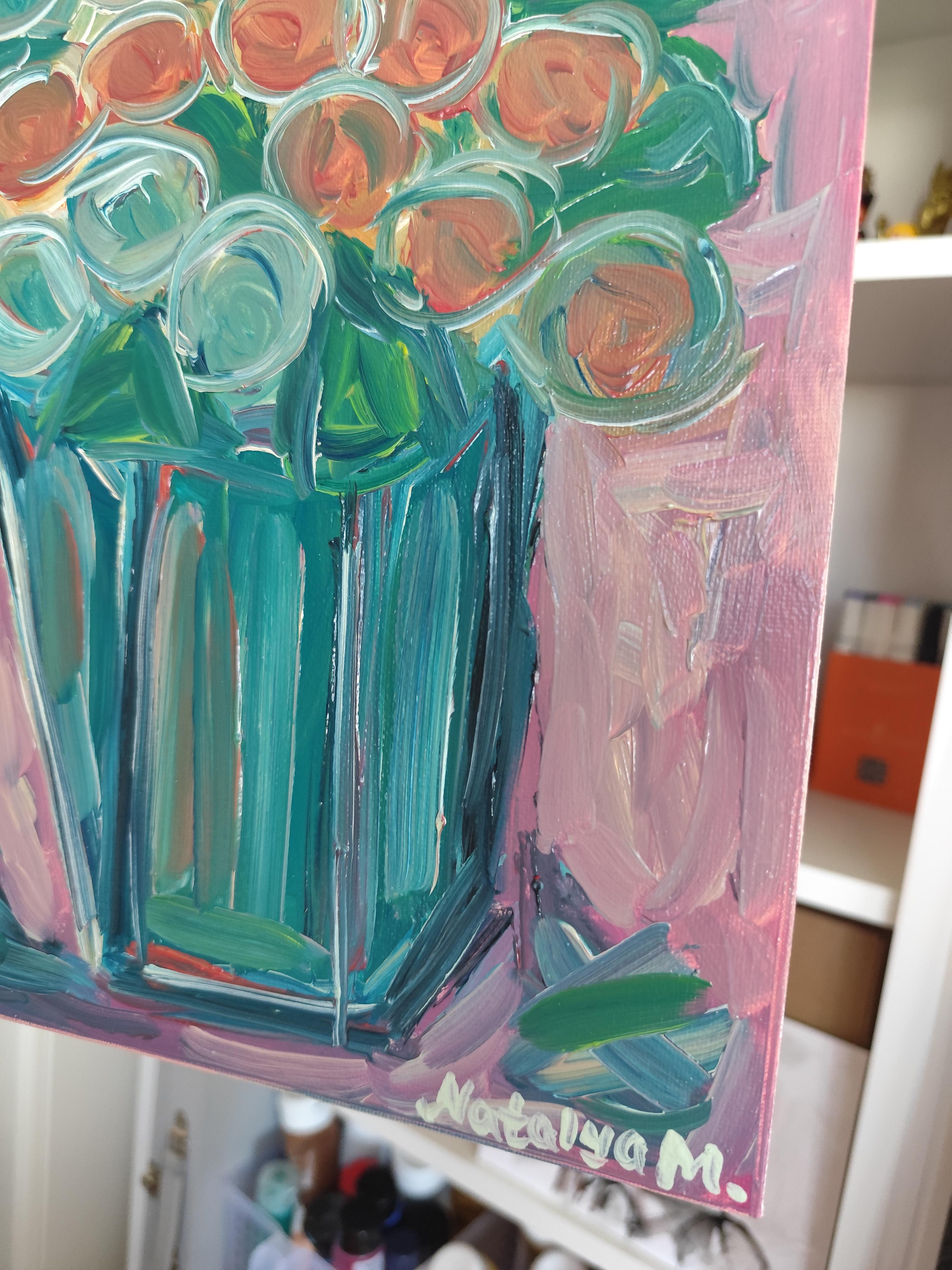 Zeitgenössisches abstraktes expressionistisches Blumen-Ölgemälde 