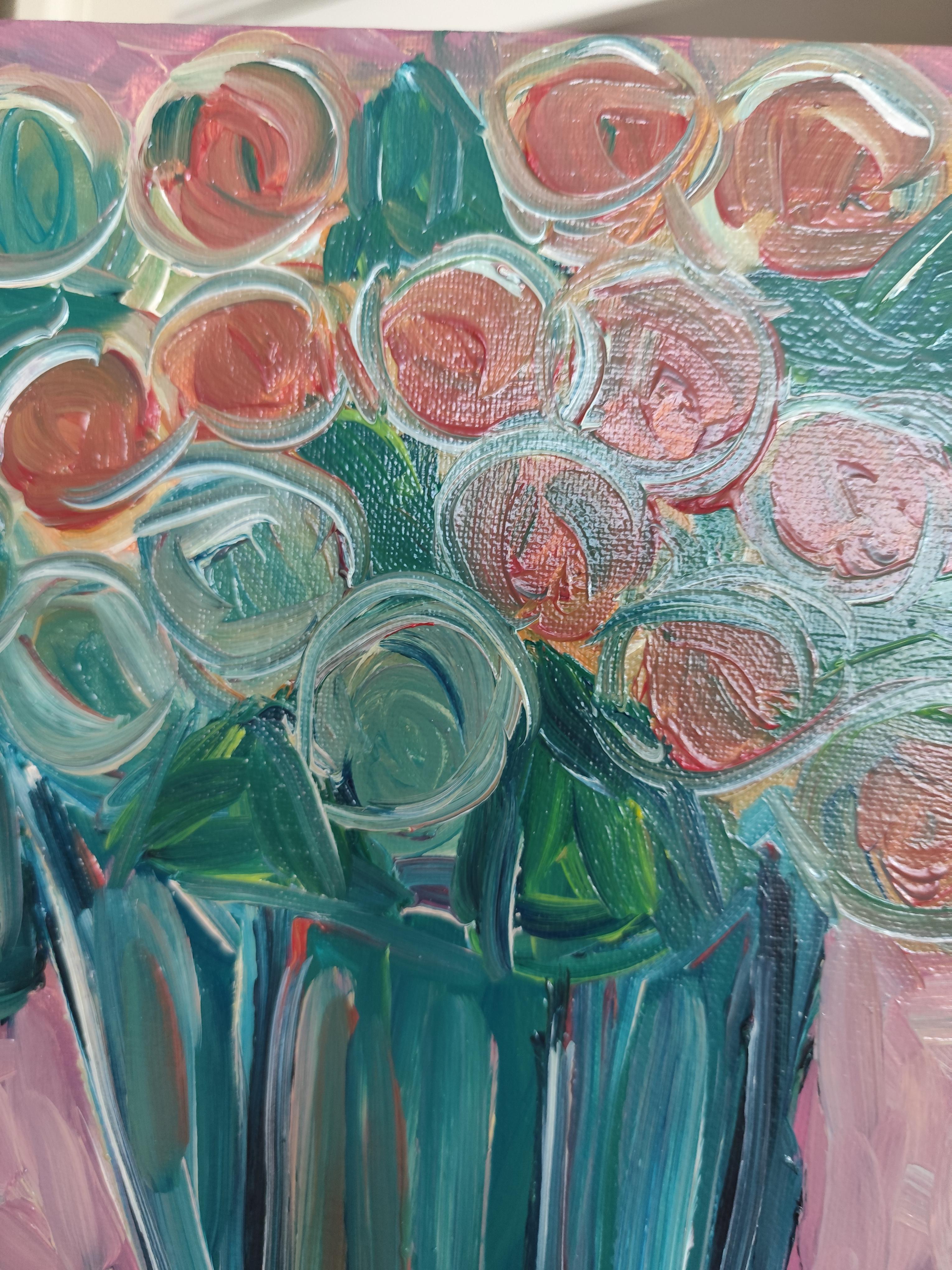 Zeitgenössisches abstraktes expressionistisches Blumen-Ölgemälde 