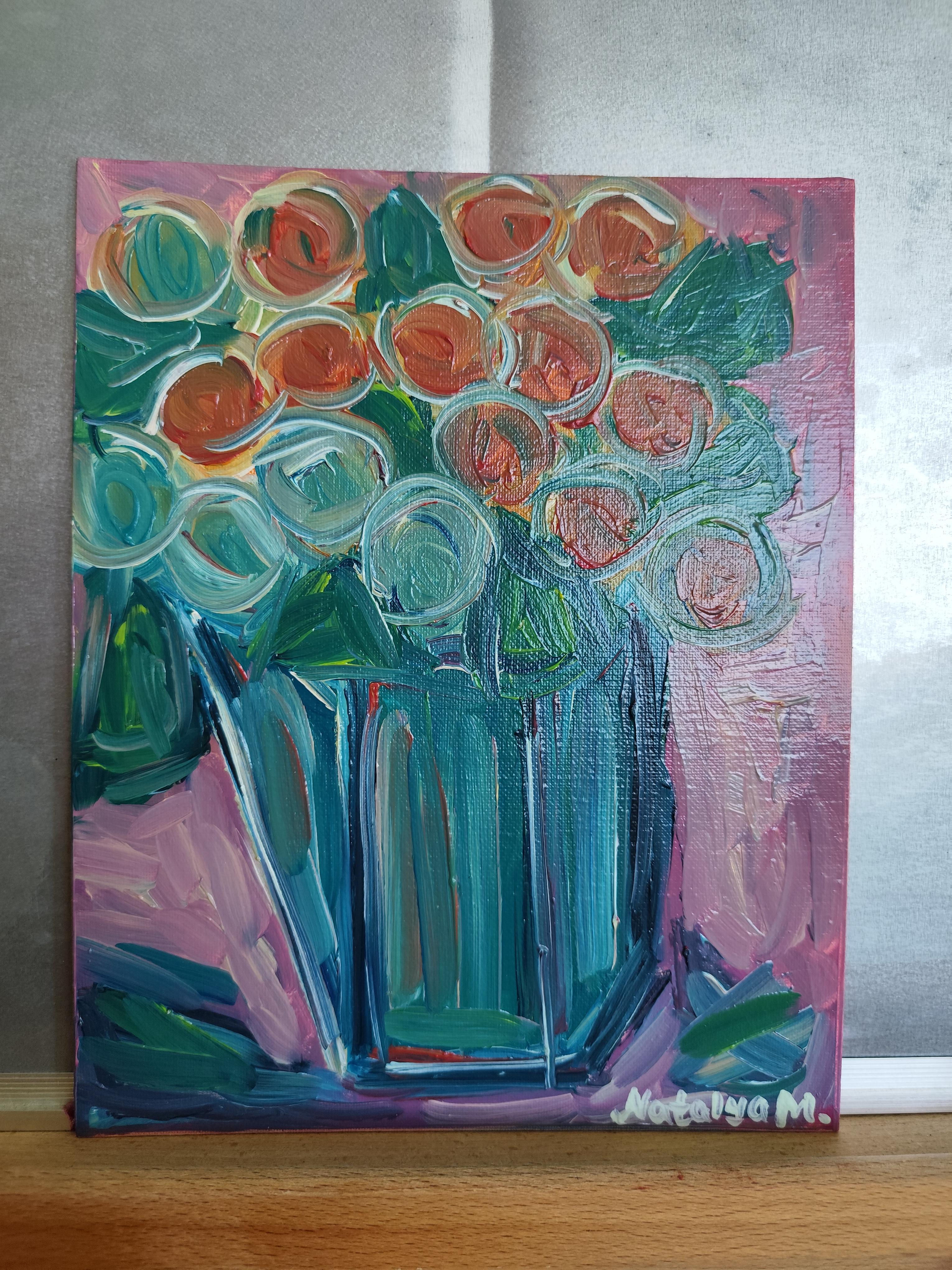 Zeitgenössisches abstraktes expressionistisches Blumen-Ölgemälde 
